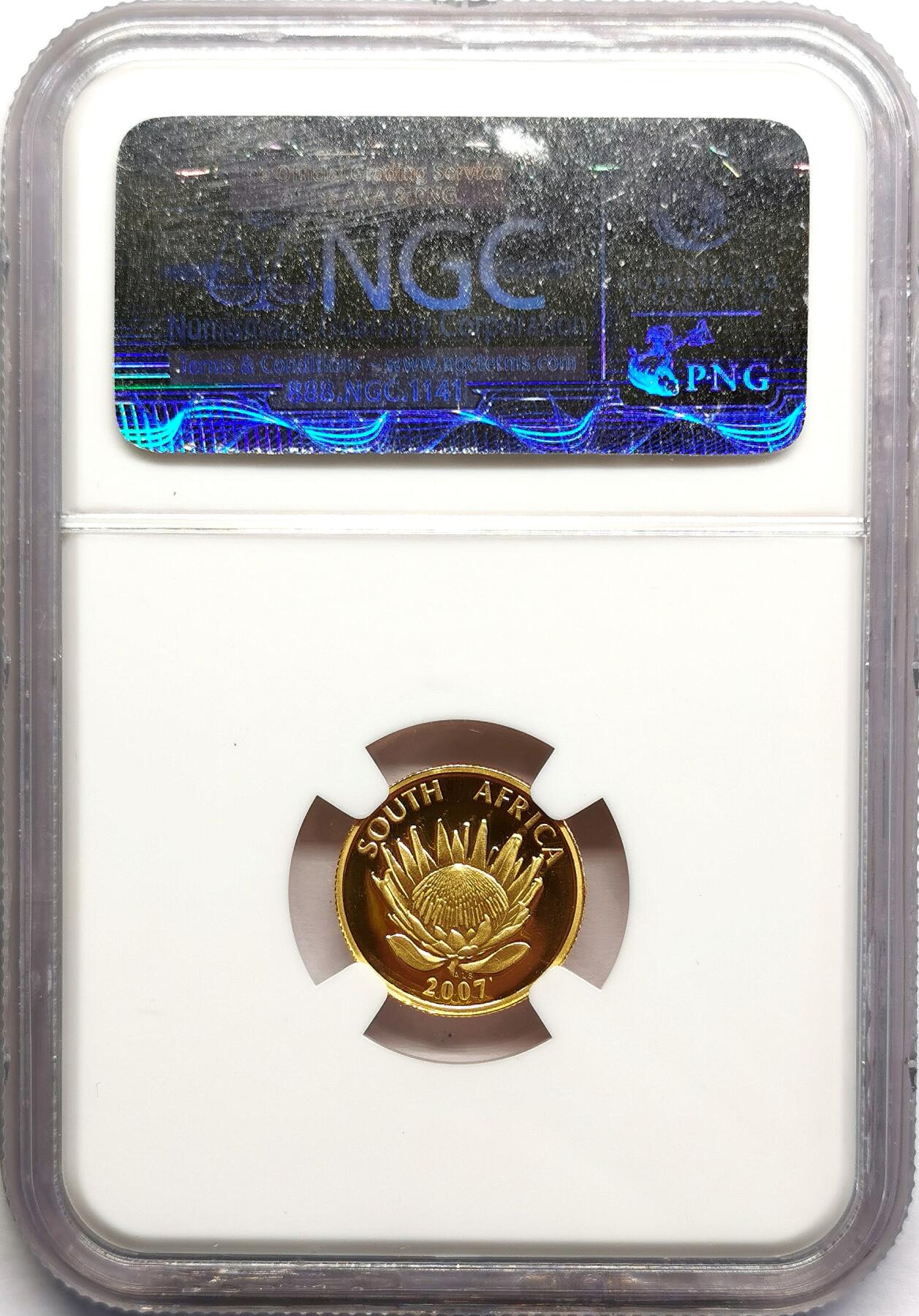 凡希社世界钱币微拍第二百七十期 2007南非德克勒克演讲5兰特纪念金币NGC-PF69UC，1/10盎司纯金。