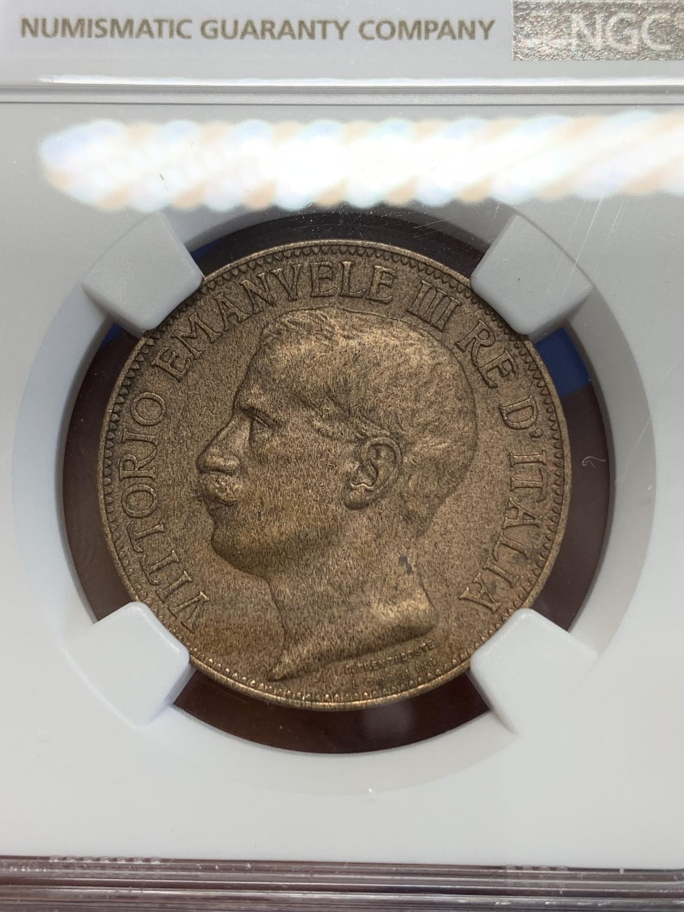 《竞宝斋》第272场- 周日，周一，周二  3场连拍 （全场包邮） NGC AUD 意大利1911年建国150周年10分铜币 俗称“托奶”铜币