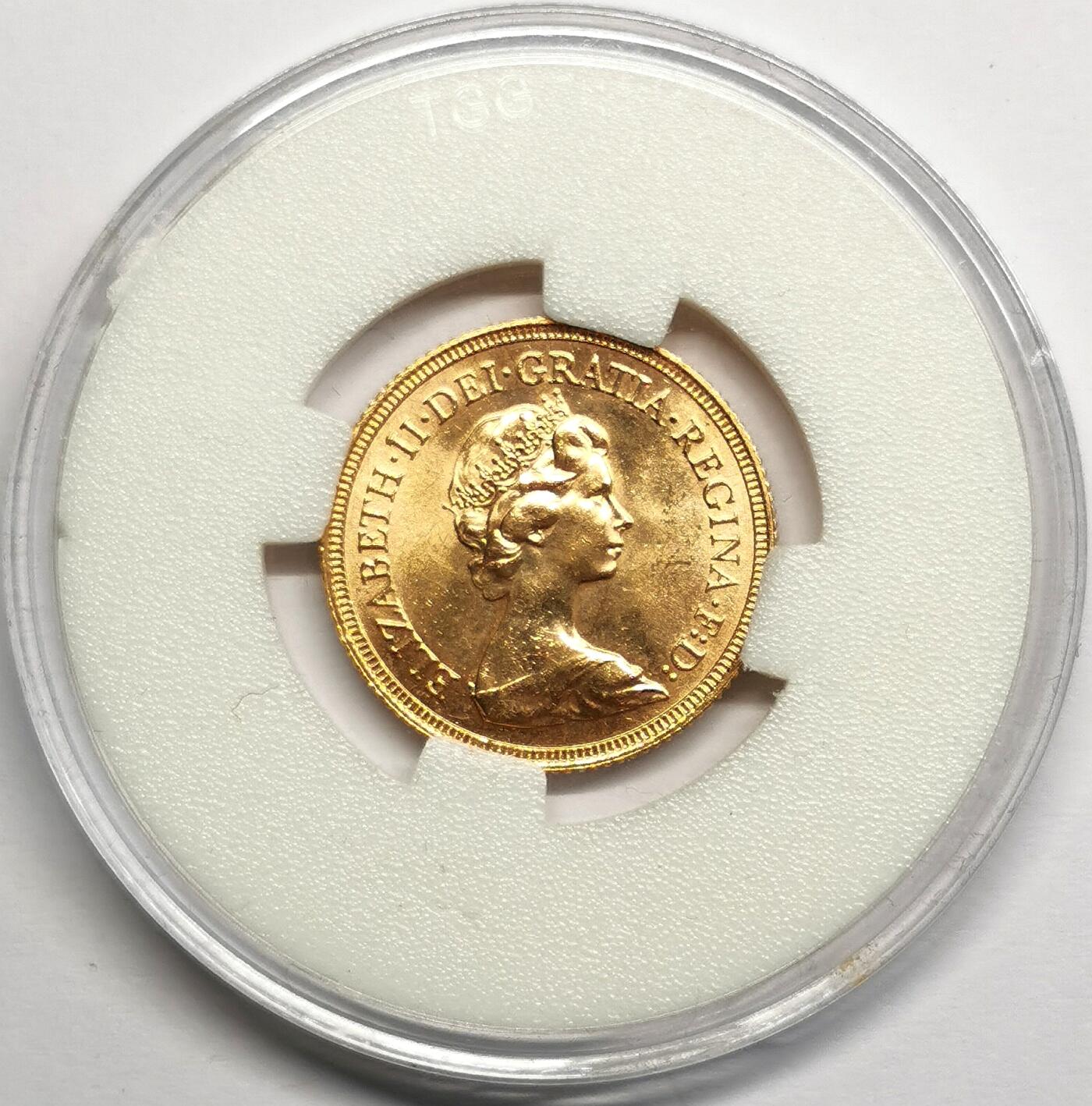 凡希社世界钱币微拍第二百七十期 1981英国伊丽莎白索维林金币UNC，7.988g，917金