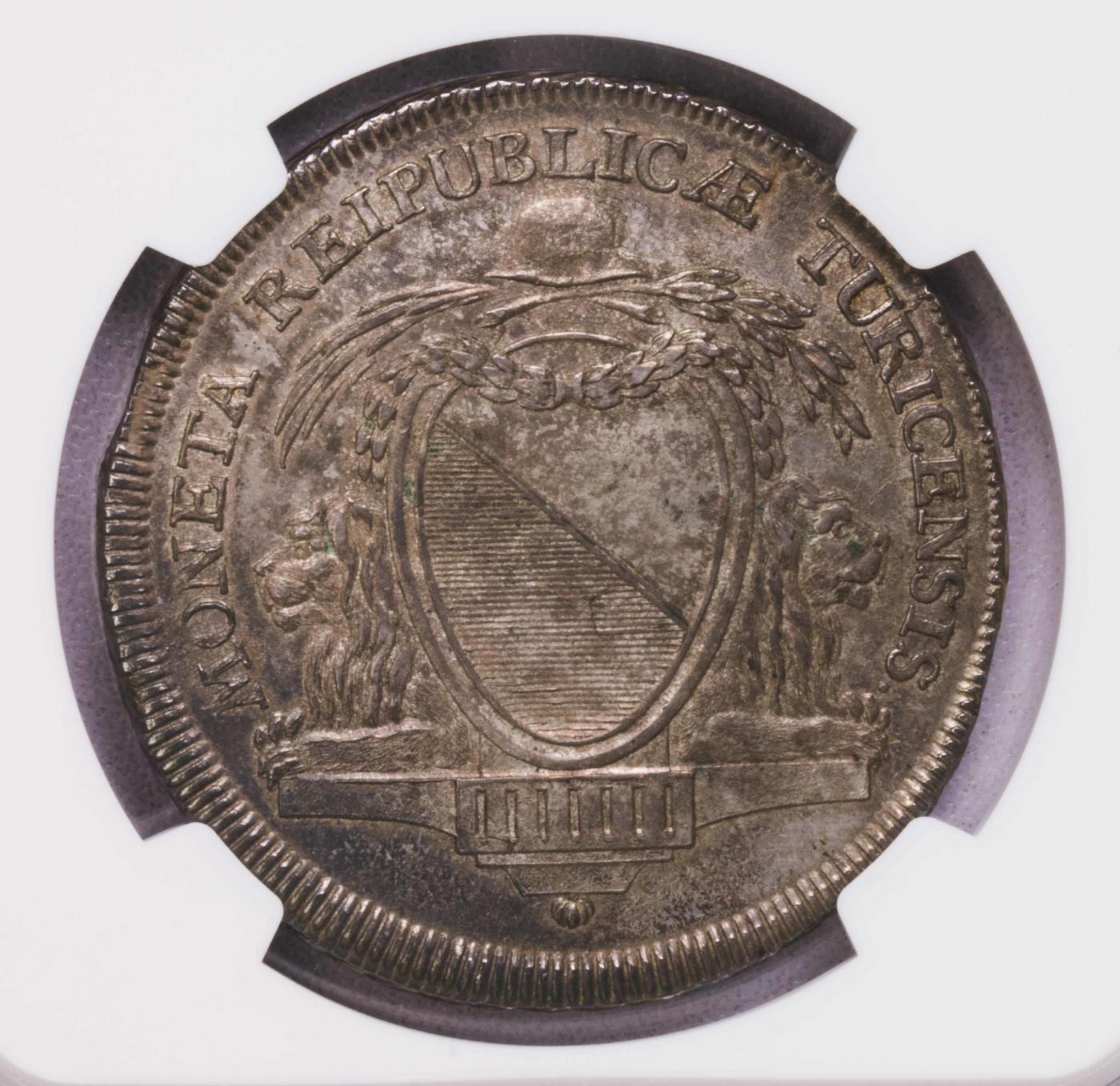 NGC-AU58 1790瑞士苏黎世城市景观泰勒大银币老包浆