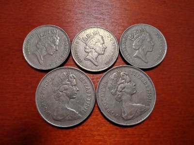 长老汇龙年散币拍卖第一场 - 1968-97英国10便士5枚（第2组），含大小版，流通品如图