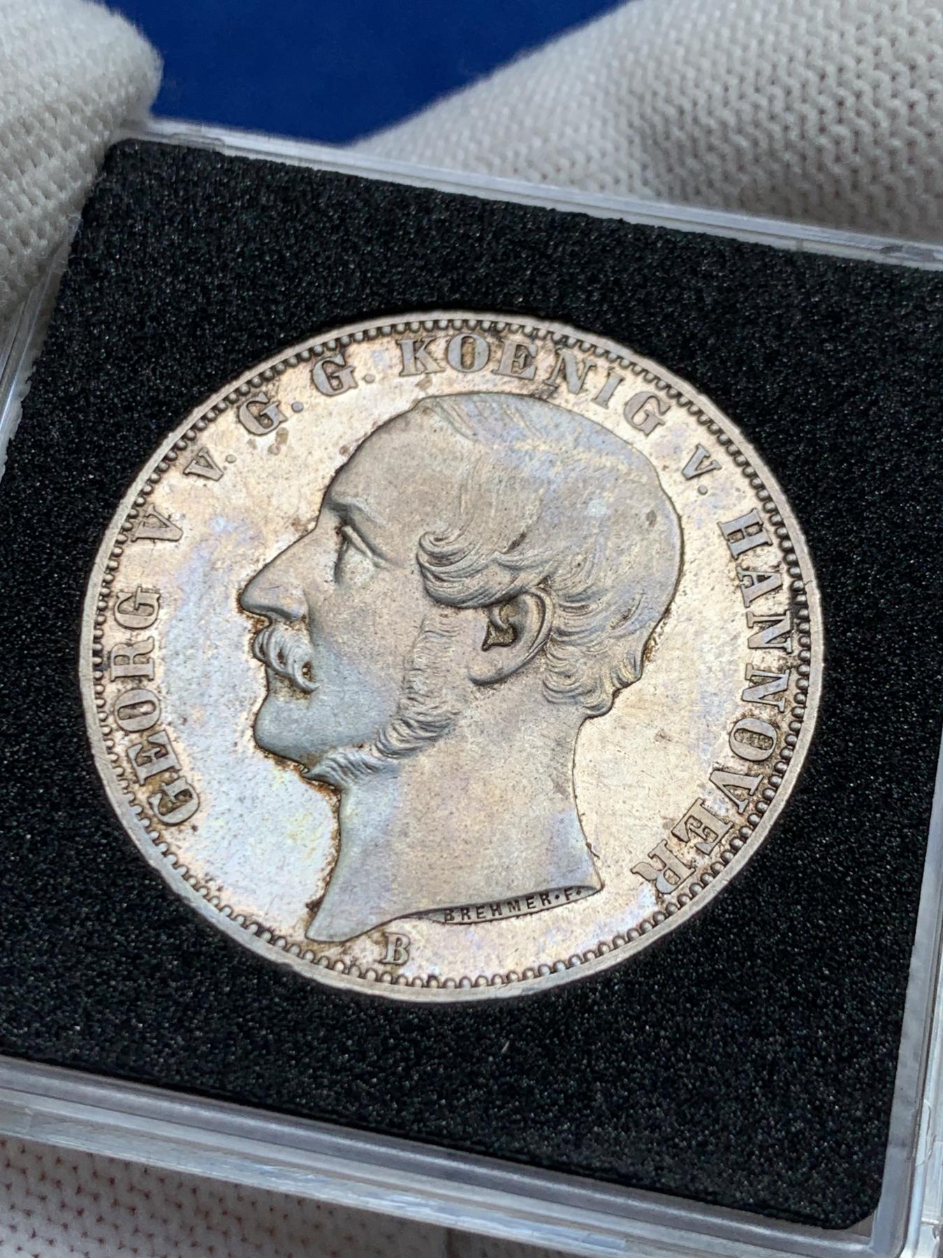 《竞宝斋》第272场- 周日，周一，周二  3场连拍 （全场包邮） 德国1866汉诺威狮马泰勒银币 PL底板 细节非常好可评级