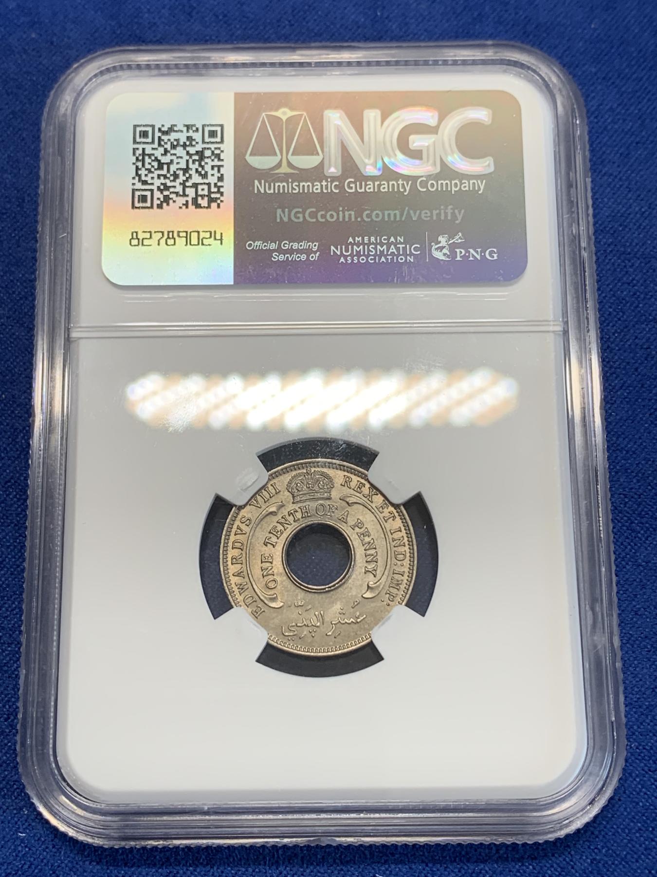 《竞宝斋》第272场- 周日，周一，周二  3场连拍 （全场包邮） NGC MS65 英属西非1936爱德华八世1/10便士 少见品种