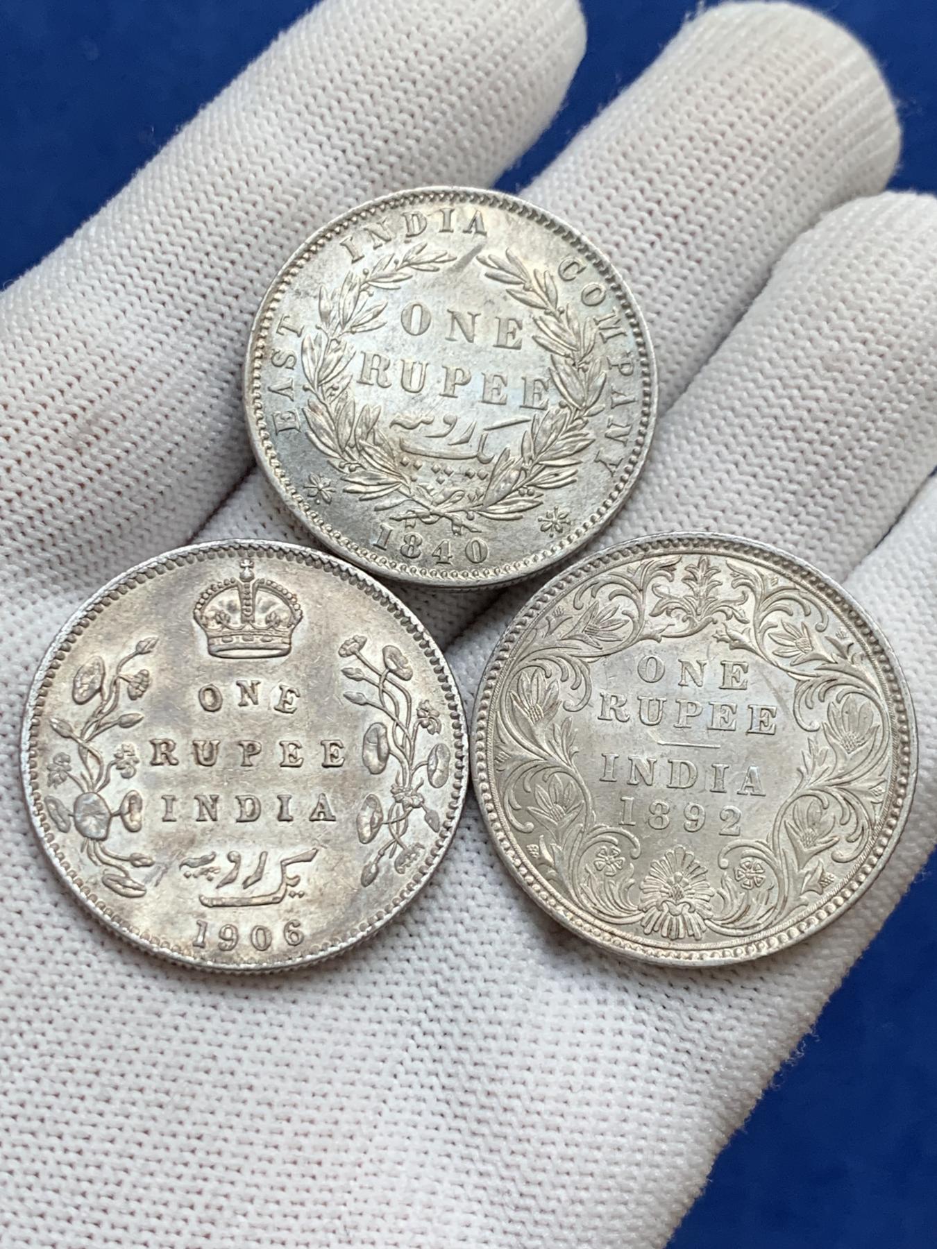 《竞宝斋》第272场- 周日，周一，周二  3场连拍 （全场包邮） 3枚一组 印度卢比1840+1892+1906 带光好品可送评状态