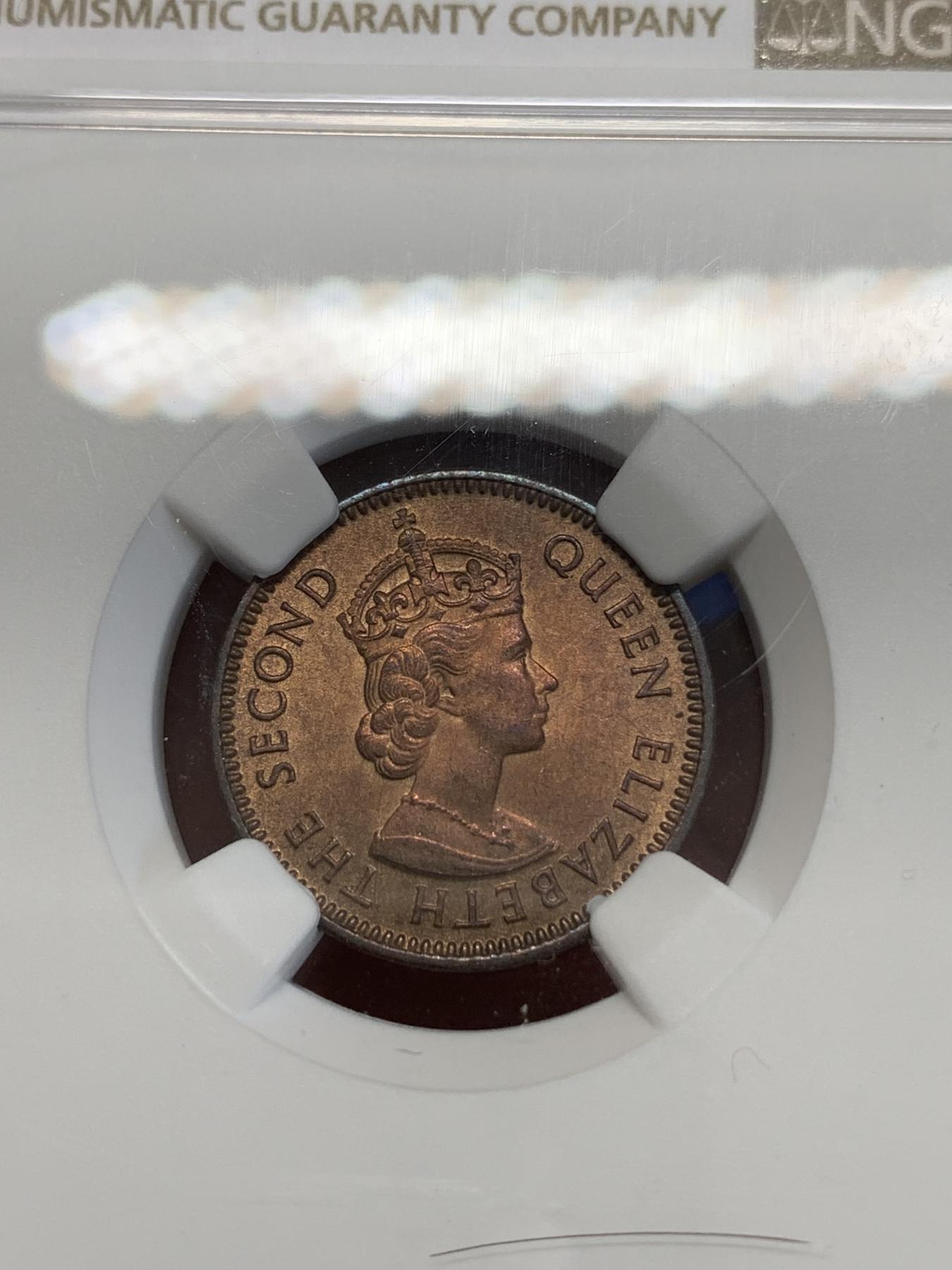 《竞宝斋》第272场- 周日，周一，周二  3场连拍 （全场包邮） NGC MS63RB 塞浦路斯1955年3米尔铜币