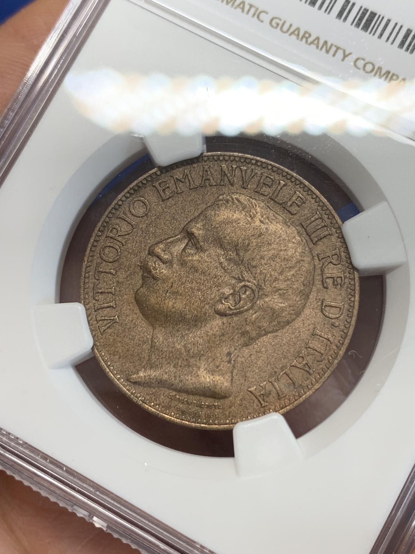 《竞宝斋》第272场- 周日，周一，周二  3场连拍 （全场包邮） NGC AUD 意大利1911年建国150周年10分铜币 俗称“托奶”铜币