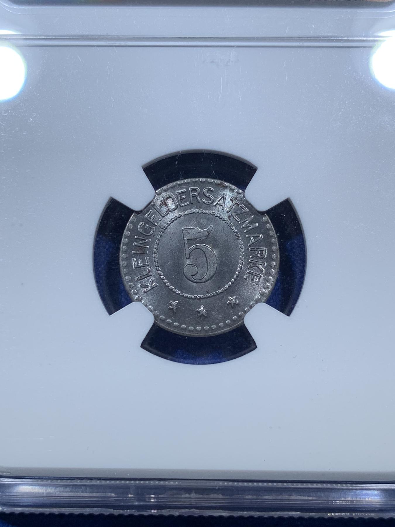 《竞宝斋》第272场- 周日，周一，周二  3场连拍 （全场包邮） NGC MS64 1918年德国紧急状态币5芬尼 铁币高分十分难得！