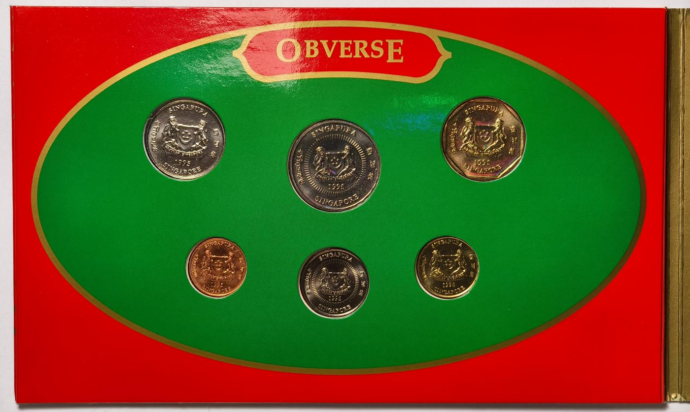 紫瑗钱币——第374期拍卖 新加坡 1995年 生肖猪年 流通硬币 1分——5元 7枚全套 红包 带5元硬币