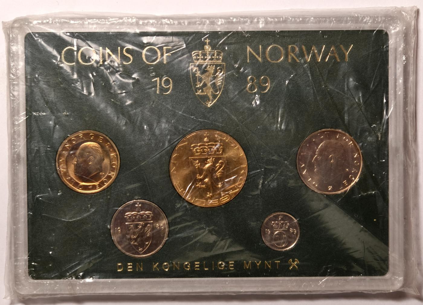 紫瑗钱币——第374期拍卖 挪威 1989年 流通硬币 5枚套 带一枚纪念币 造币厂原盒