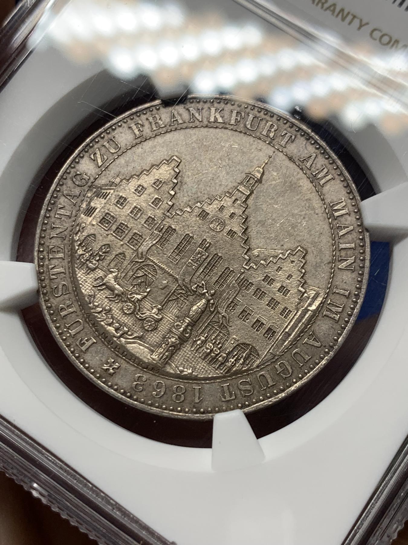 《竞宝斋》第272场- 周日，周一，周二  3场连拍 （全场包邮） NGC UNCD 德国1863年法兰克福王子议会1泰勒银币