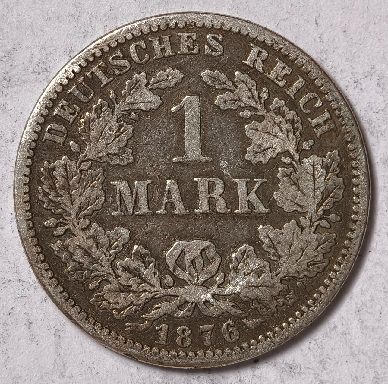 紫瑗钱币——第374期拍卖 德国 1876年 J版 第二帝国 短翅 1马克 5.5克 0.9银