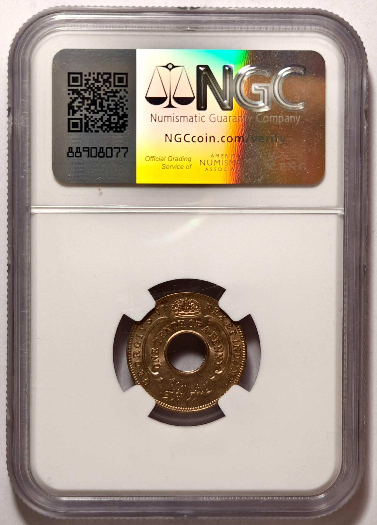 紫瑗钱币——第374期拍卖 英属西非 1938年 乔治六世 1/10便士 白铜币 NGC MS64