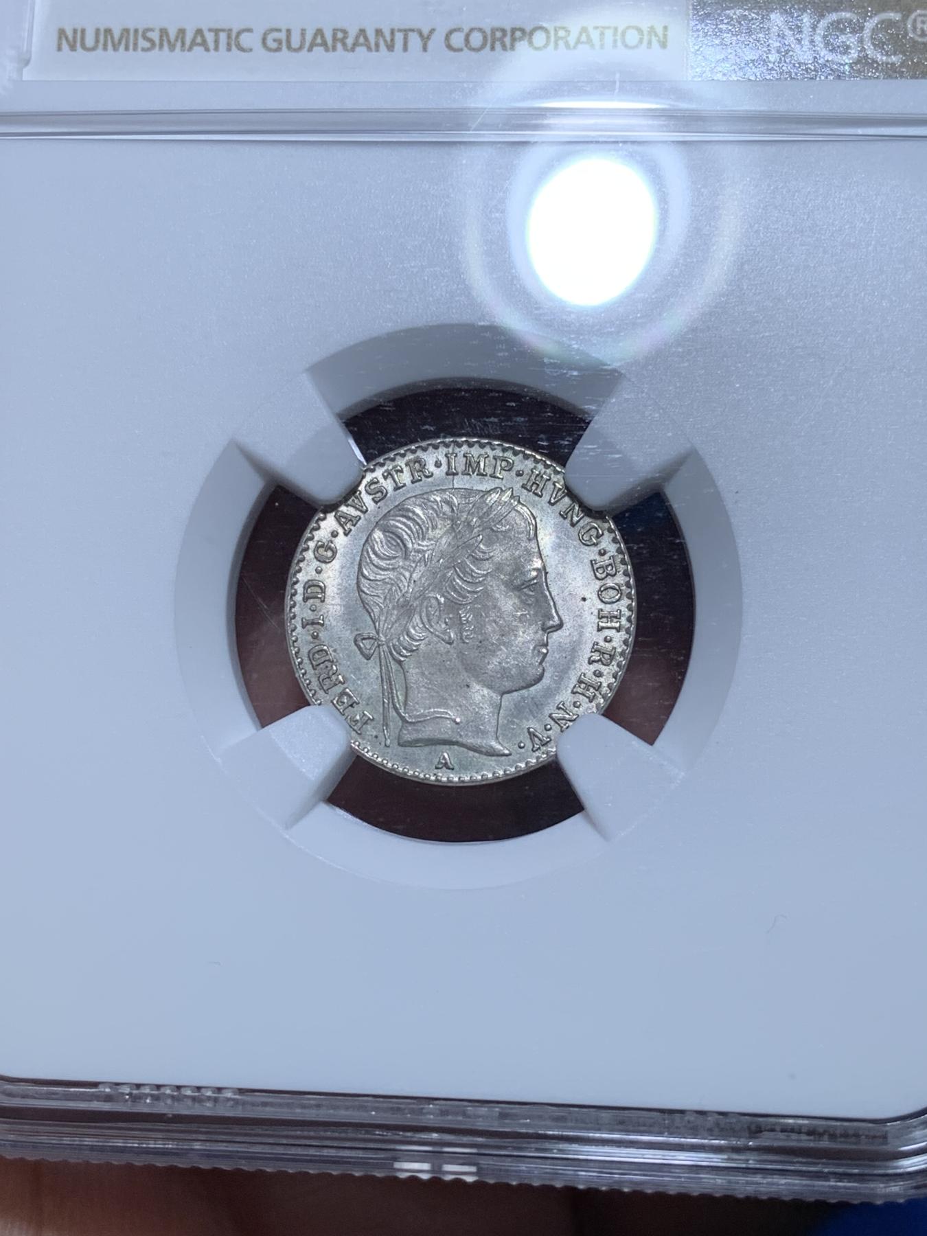 《竞宝斋》第272场- 周日，周一，周二  3场连拍 （全场包邮） NGC MS64 1846年奥地利帝国费迪南一世3科鲁泽银币