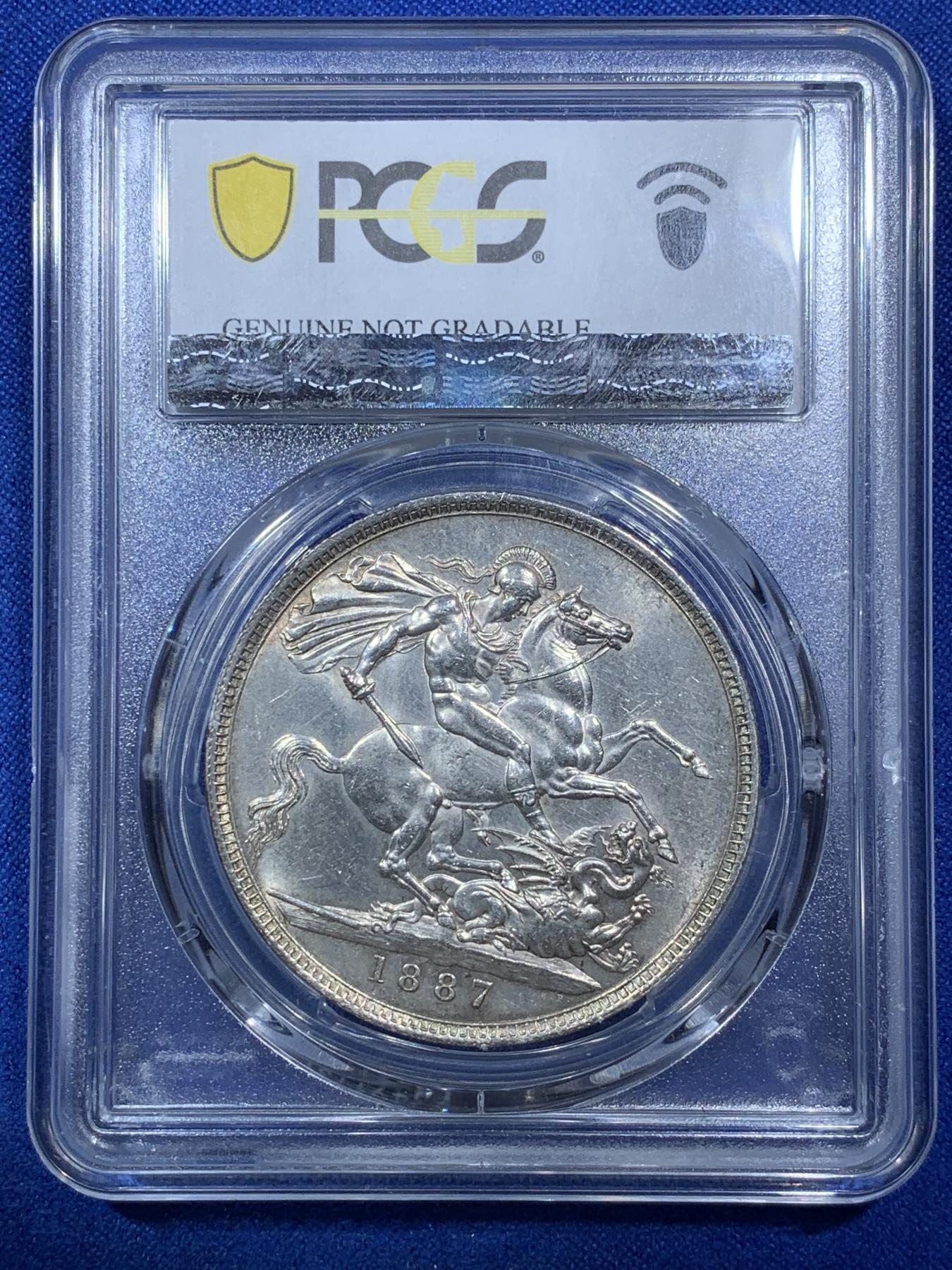 《竞宝斋》第272场- 周日，周一，周二  3场连拍 （全场包邮） PCGS UNCD 英国1887维多利亚高冠马剑克朗银币