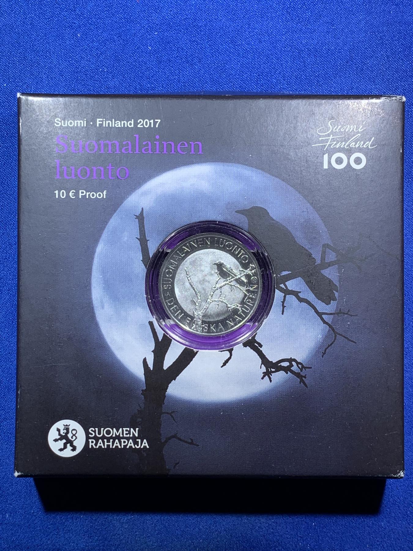 《竞宝斋》第272场- 周日，周一，周二  3场连拍 （全场包邮） 芬兰 2017年 独立百年 野生动物保护系列 小乌鸦 10欧元 精制银币 发行量仅一万 稀少