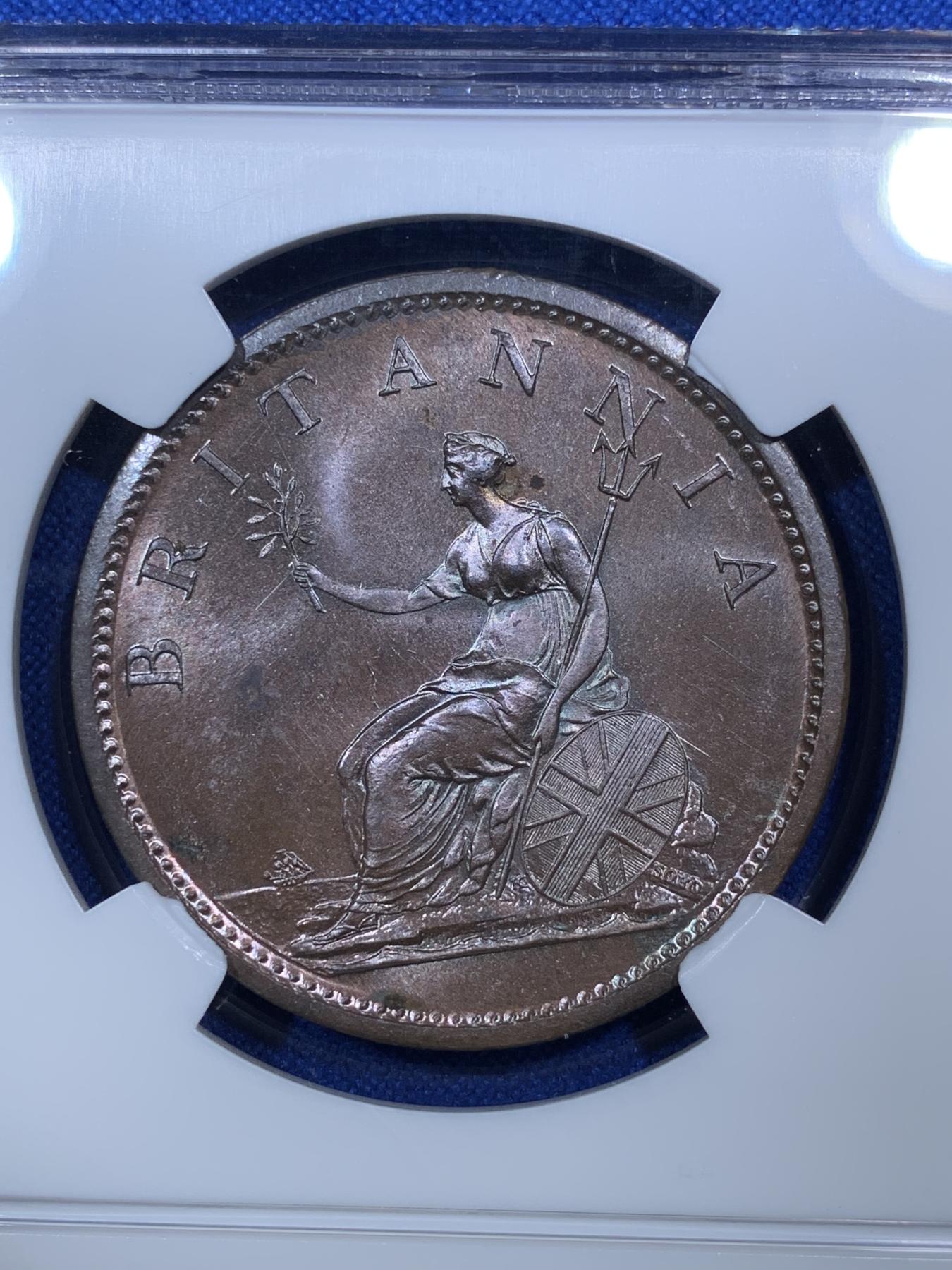 《竞宝斋》第272场- 周日，周一，周二  3场连拍 （全场包邮） NGC MS64BN 英国1806年乔治三世1便士铜币（发行仅2个年份的早期大铜币，带有紫色光泽，其出现有特殊背景和历史渊源）