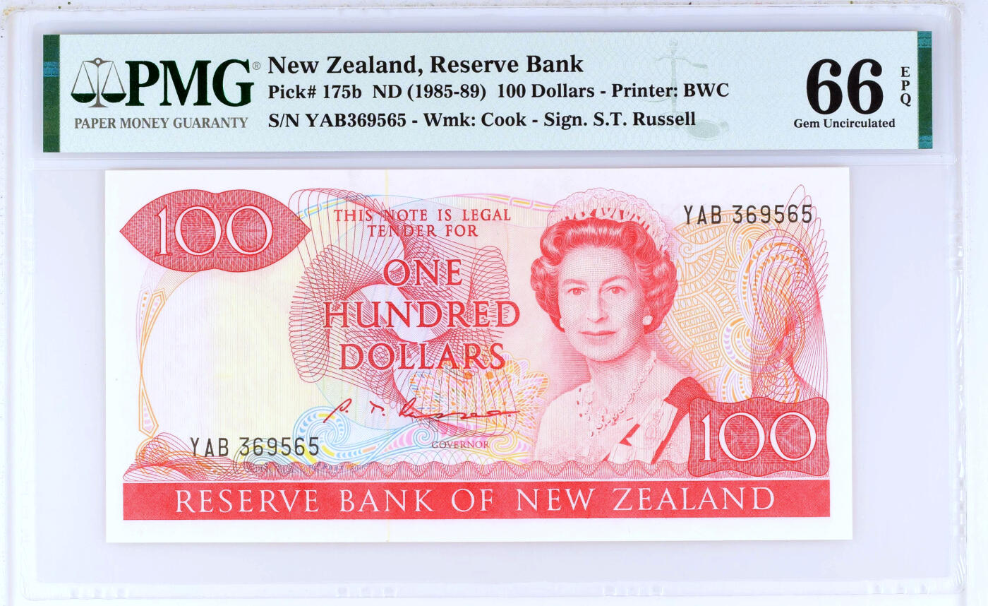 【Blue Auction】✨世界纸币精拍第482期【精】  【无47】新西兰 1985-89年100元 花冠女王 PMG66EPQ 