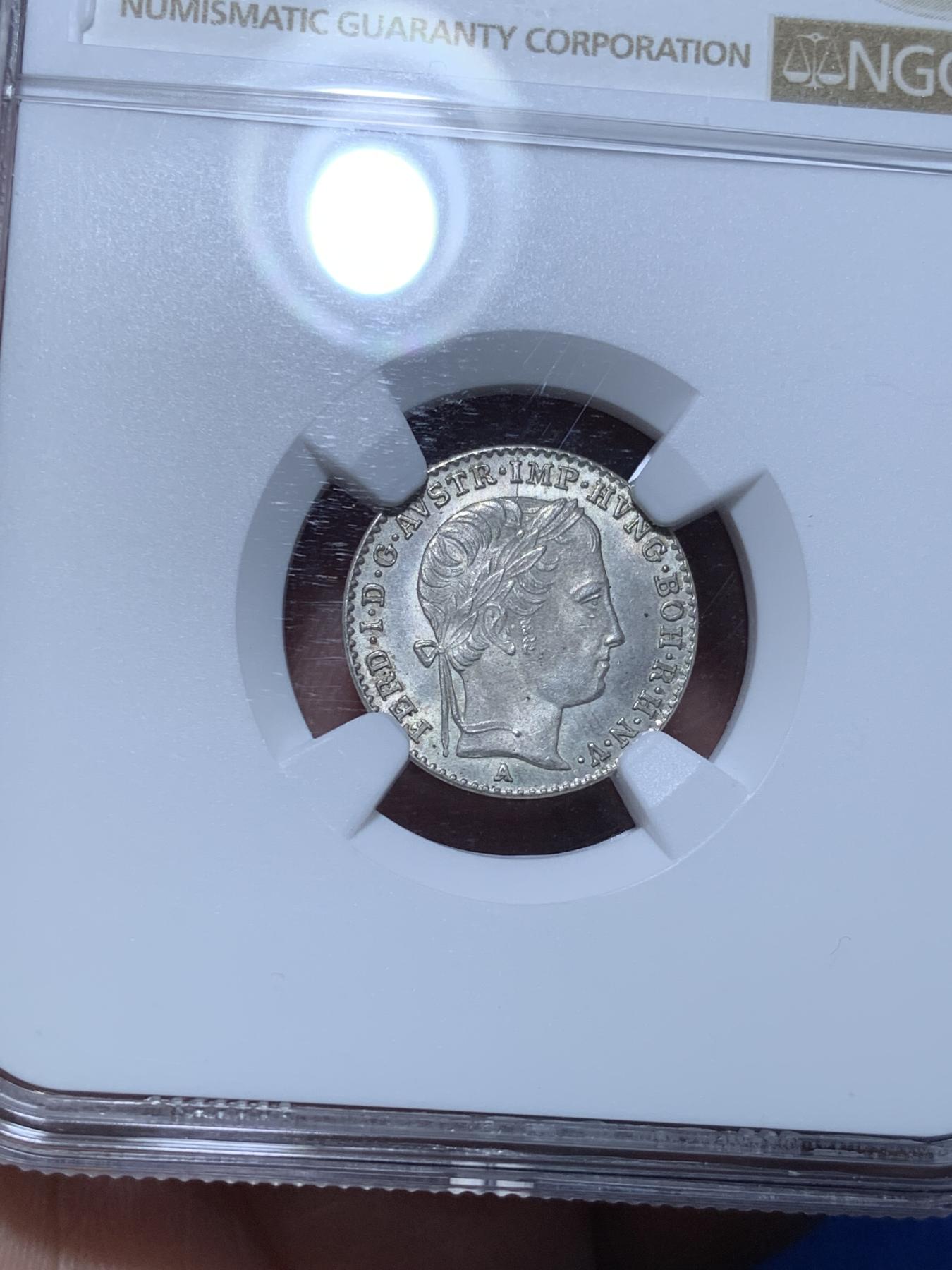 《竞宝斋》第272场- 周日，周一，周二  3场连拍 （全场包邮） NGC MS64 1846年奥地利帝国费迪南一世3科鲁泽银币