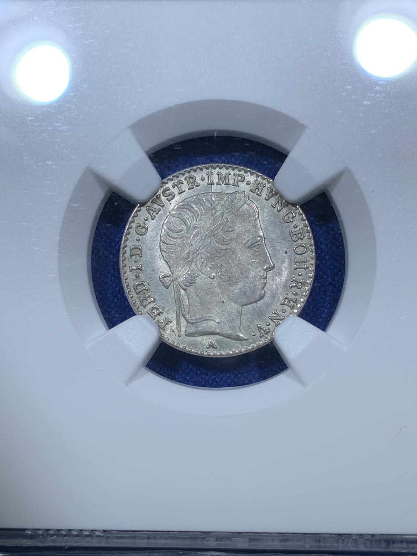 《竞宝斋》第272场- 周日，周一，周二  3场连拍 （全场包邮） NGC MS64 1846年奥地利帝国费迪南一世3科鲁泽银币