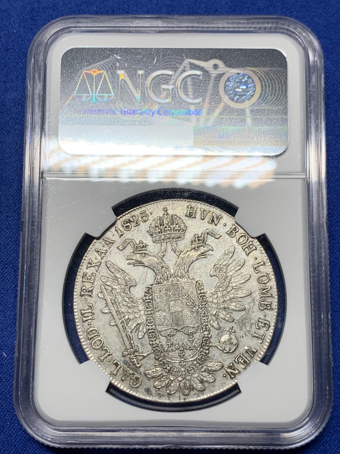 《竞宝斋》第272场- 周日，周一，周二  3场连拍 （全场包邮） NGC AUD 奥地利1825年双头鹰大泰勒 少见弗朗西斯一世老年版本