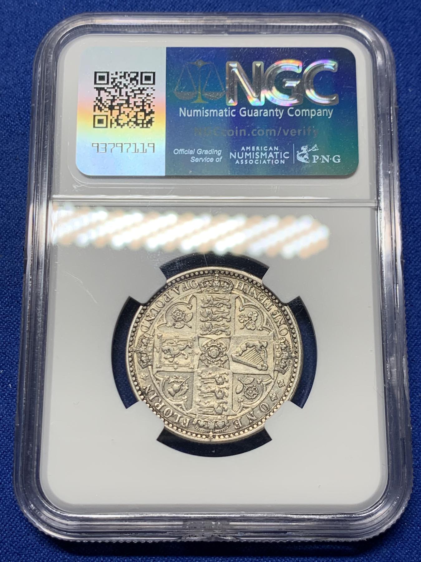 《竞宝斋》第272场- 周日，周一，周二  3场连拍 （全场包邮） NGC AU50 英国1849年维多利亚无神弗洛林 热门品种 淡包浆深打 唯美小维