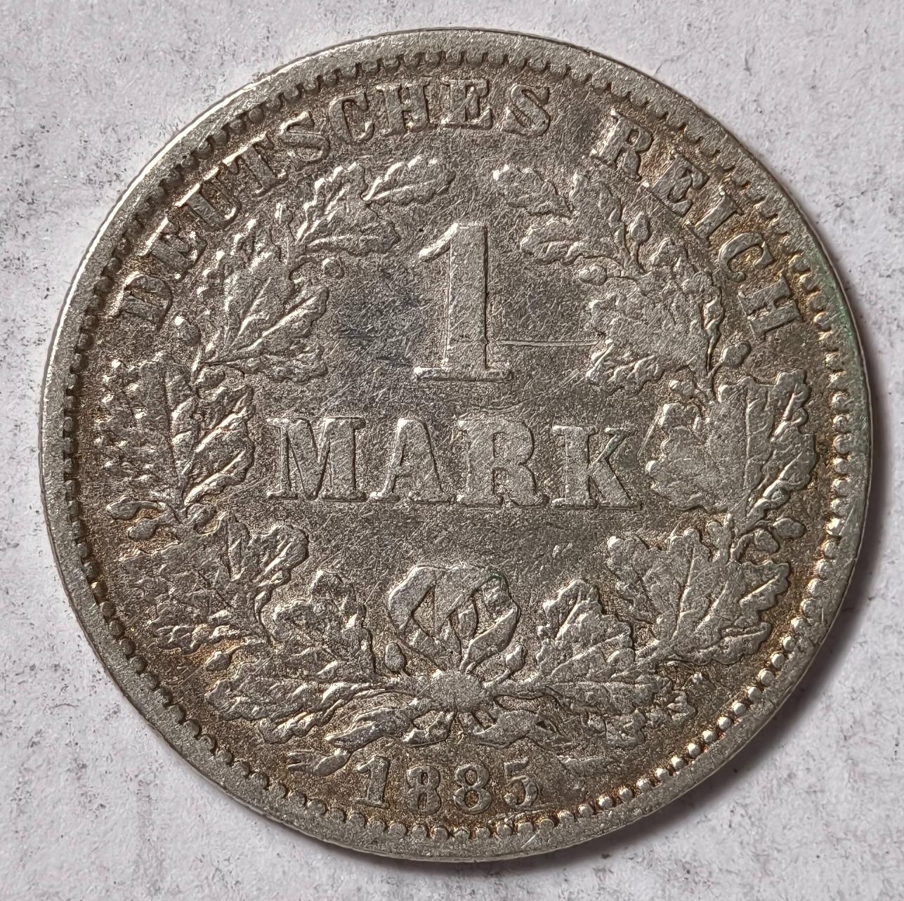 紫瑗钱币——第374期拍卖 德国 1885年 G版 第二帝国 短翅 1马克 5.5克 0.9银