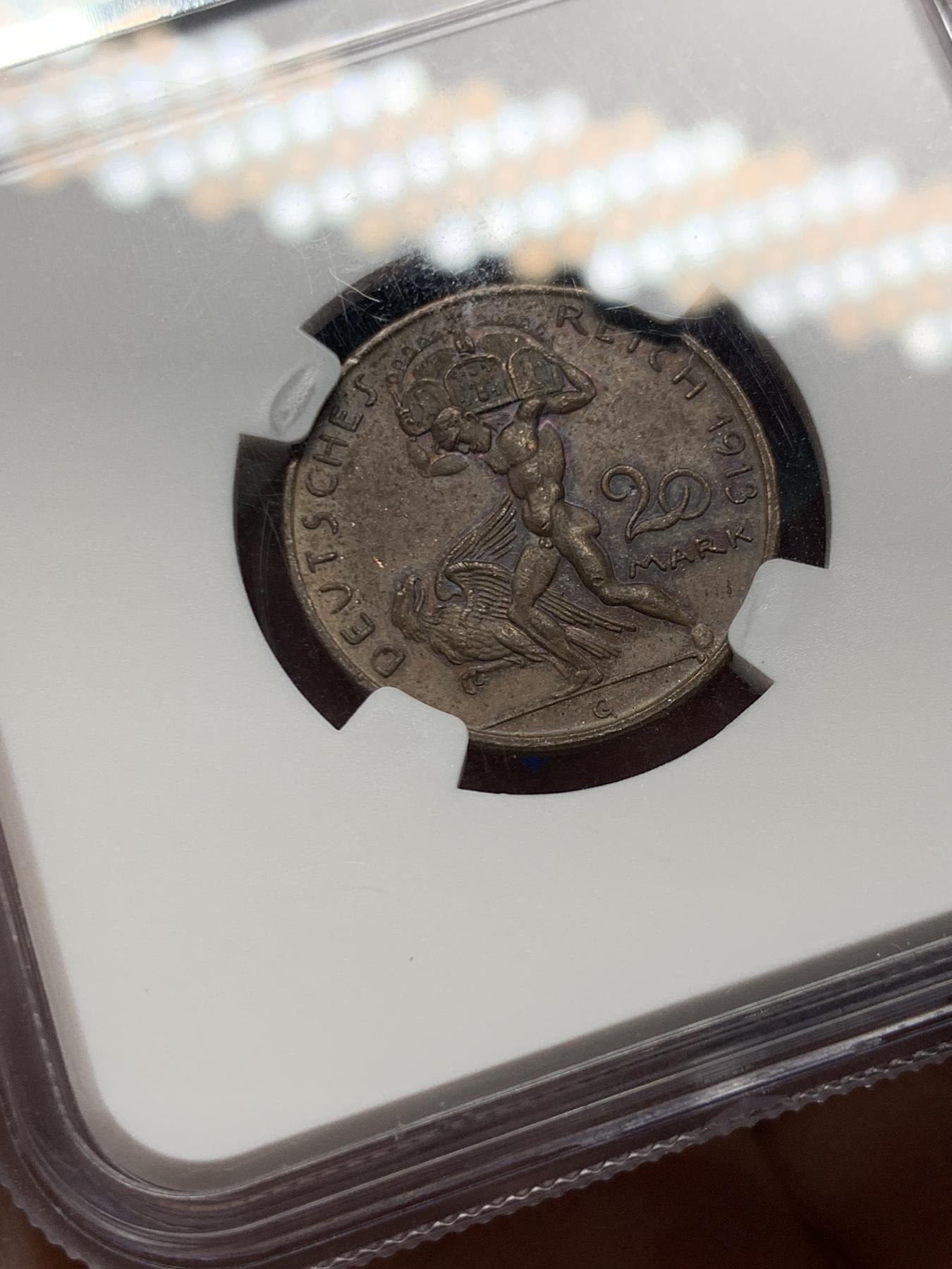 《竞宝斋》第272场- 周日，周一，周二  3场连拍 （全场包邮） NGC PF61BN 德国巴伐利亚1913年20马克精制铜样币 卡尔哥茨大师作品