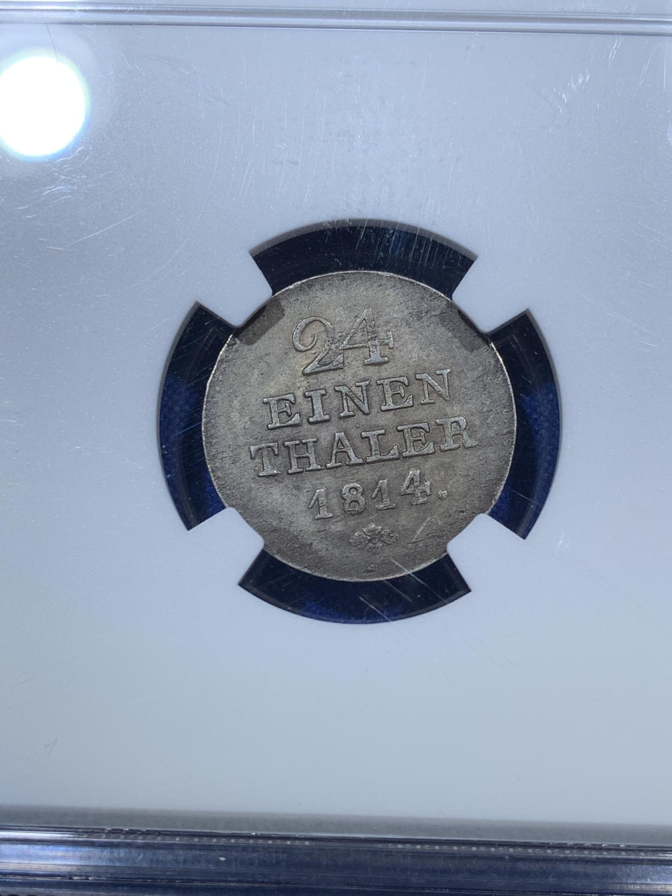 《竞宝斋》第272场- 周日，周一，周二  3场连拍 （全场包邮） NGC MS61 冠军 德国普鲁士黑森卡塞尔1814年1/24泰勒银币 冠军分 非常漂亮 值得收藏