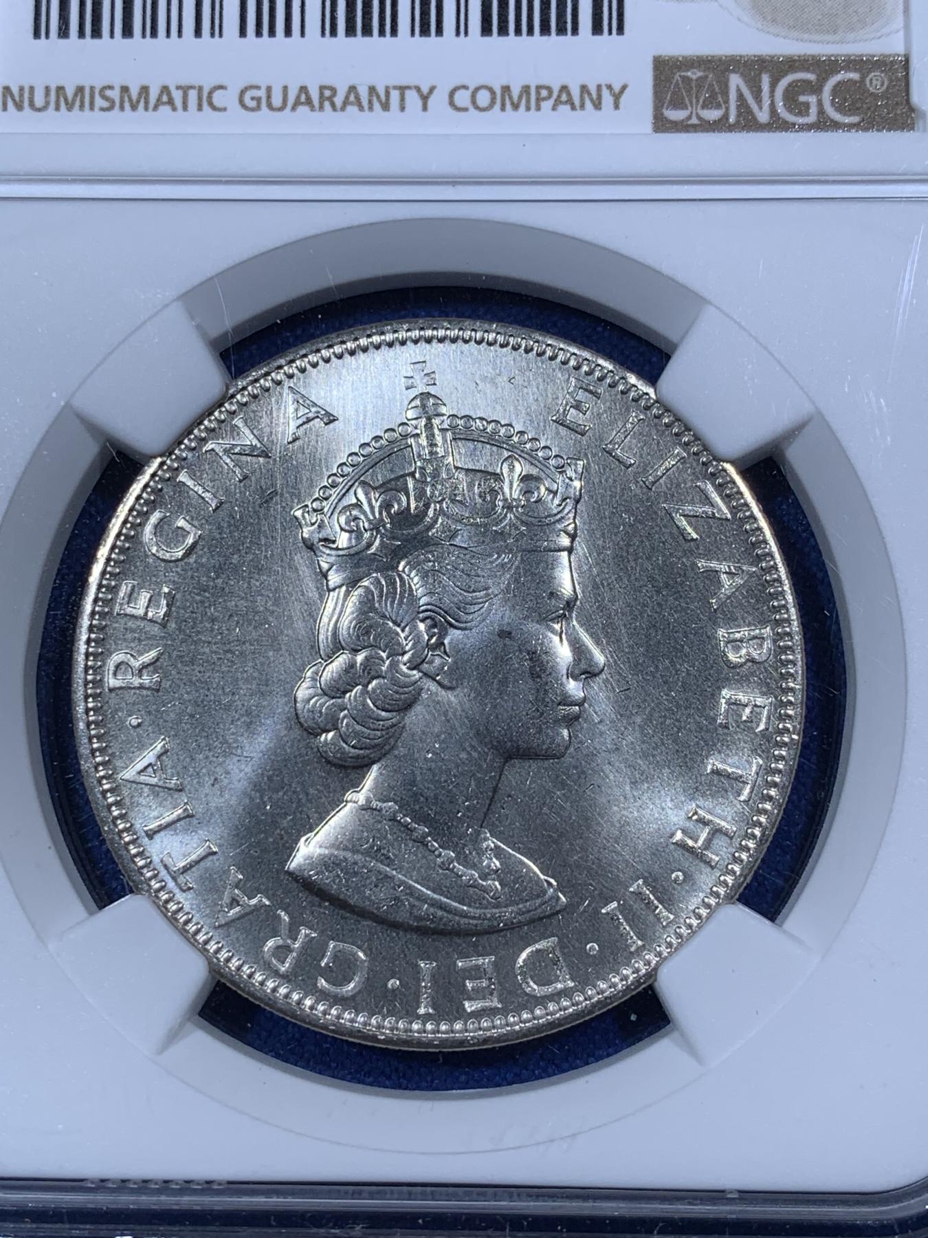 《竞宝斋》第272场- 周日，周一，周二  3场连拍 （全场包邮） NGC MS64 英属百慕大1964年伊丽莎白二世青年头像克朗银币 经典女王头像