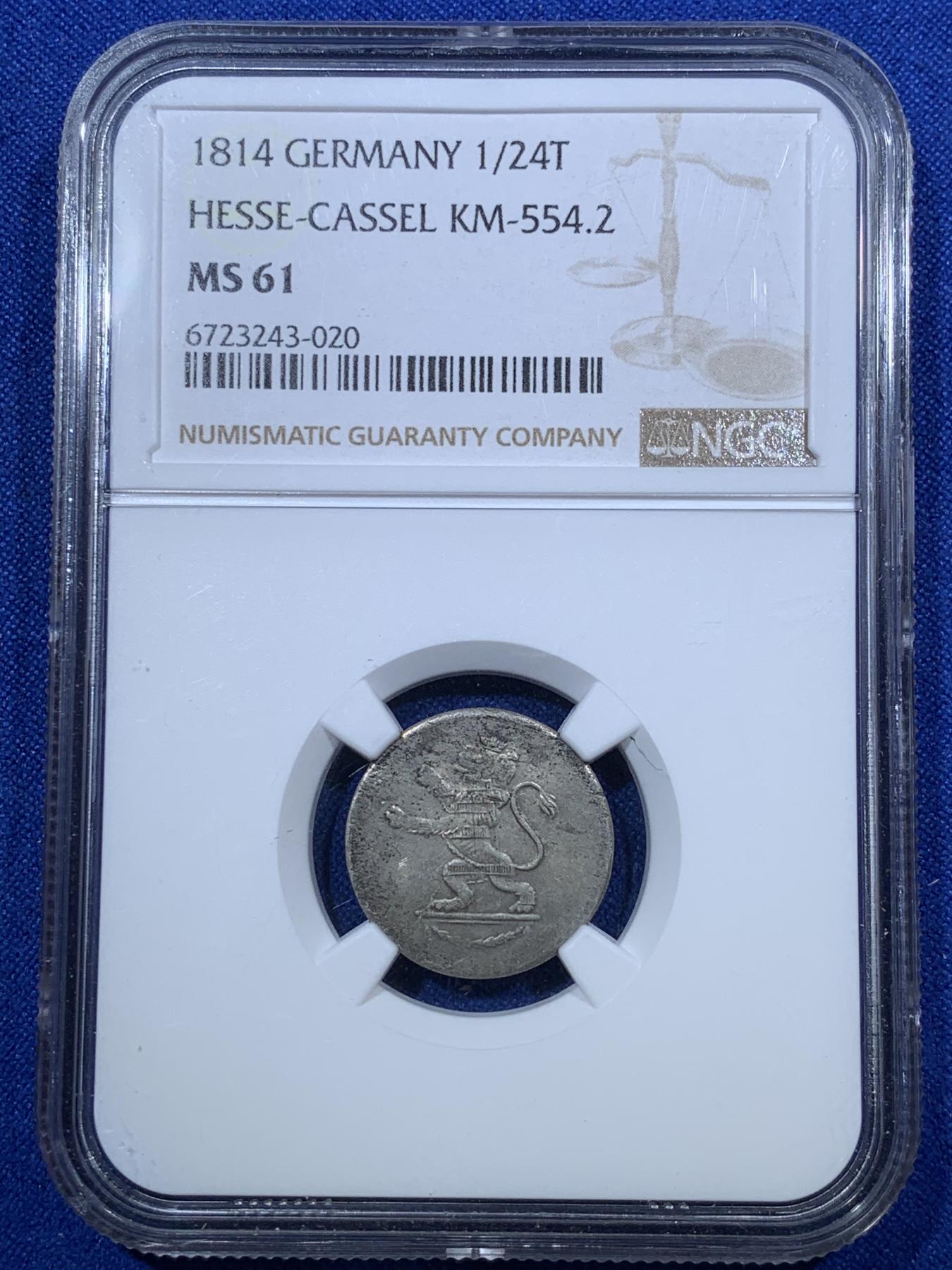 《竞宝斋》第272场- 周日，周一，周二  3场连拍 （全场包邮） NGC MS61 冠军 德国普鲁士黑森卡塞尔1814年1/24泰勒银币 冠军分 非常漂亮 值得收藏
