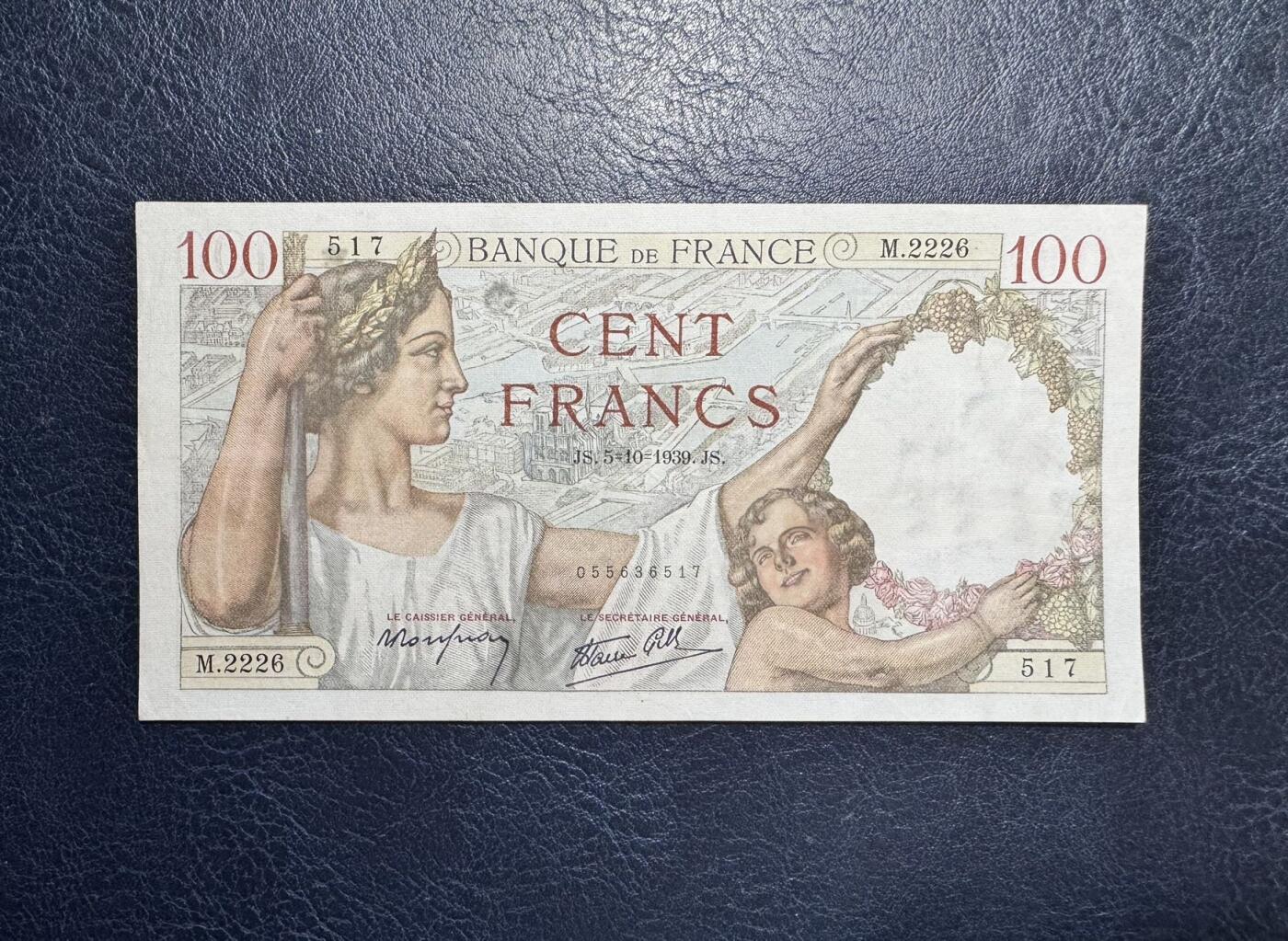 收藏联盟Quantum Auction 第349期拍卖  法国1939年100法郎 非全新 品相如图