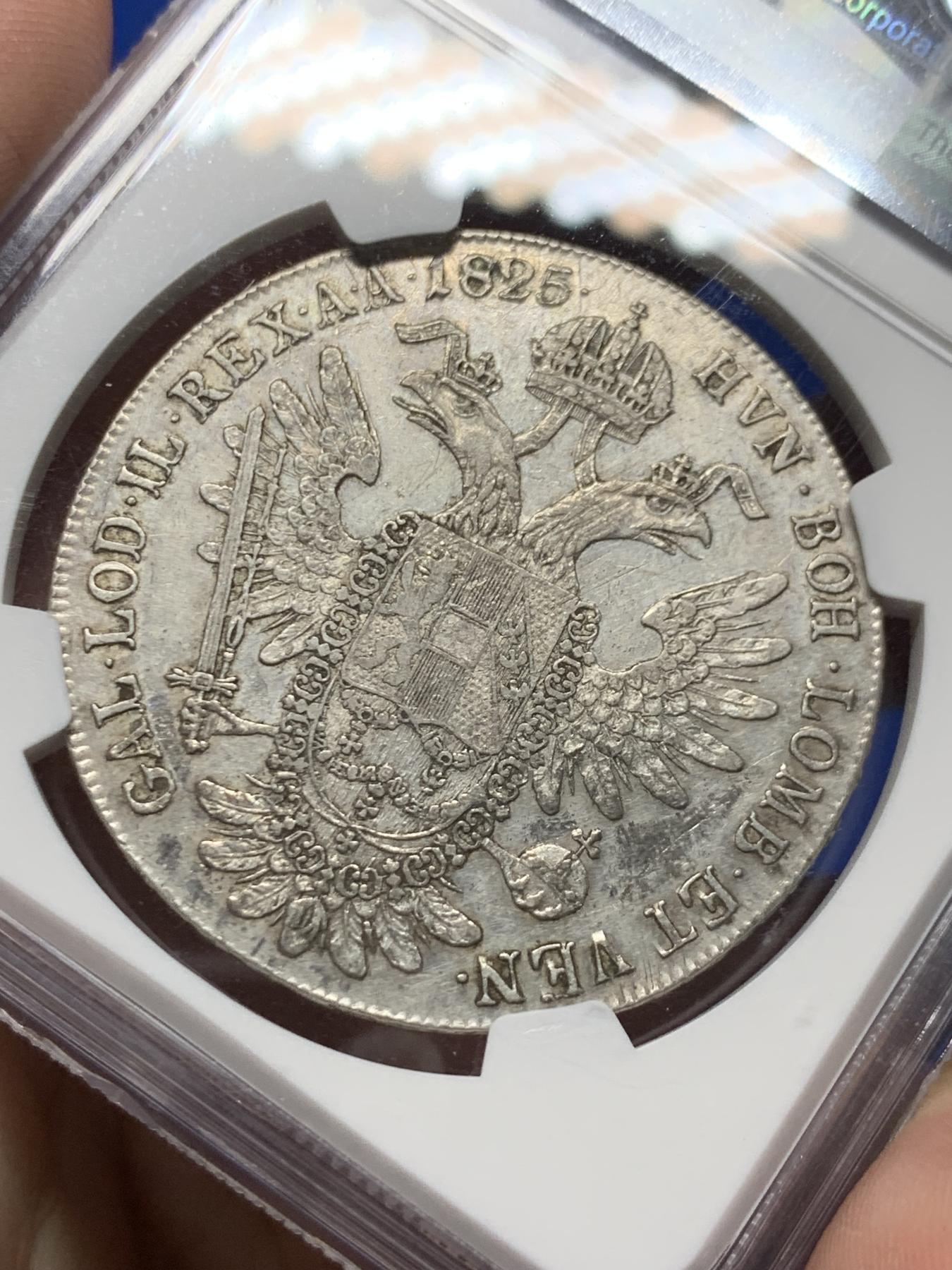 《竞宝斋》第272场- 周日，周一，周二  3场连拍 （全场包邮） NGC AUD 奥地利1825年双头鹰大泰勒 少见弗朗西斯一世老年版本