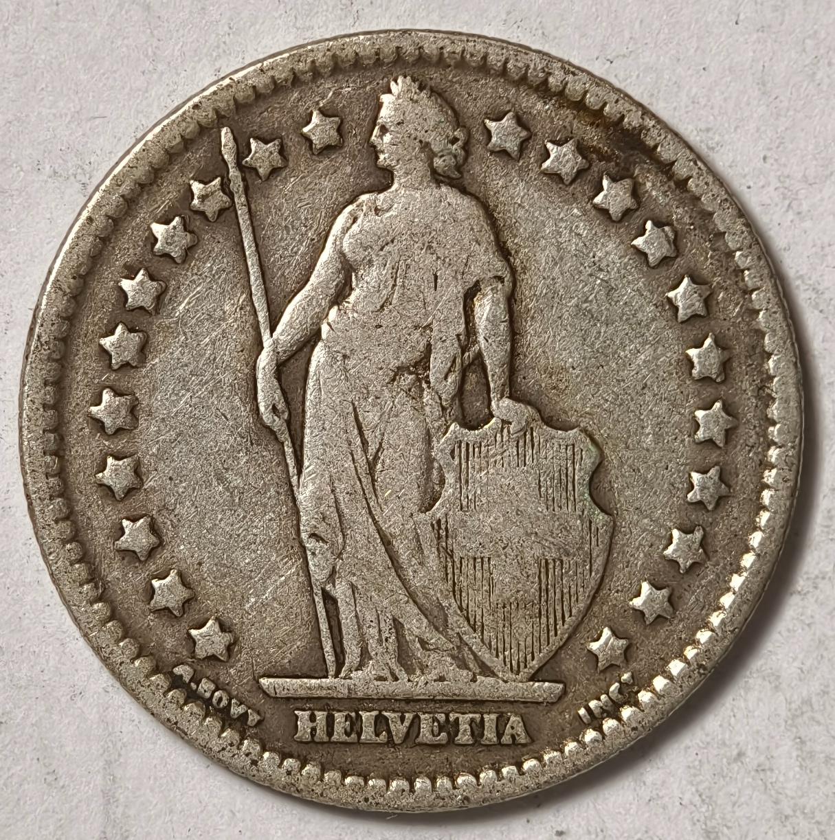 紫瑗钱币——第374期拍卖 瑞士 1911年 B版 赫尔维蒂女神 1法郎 5克 0.835银 