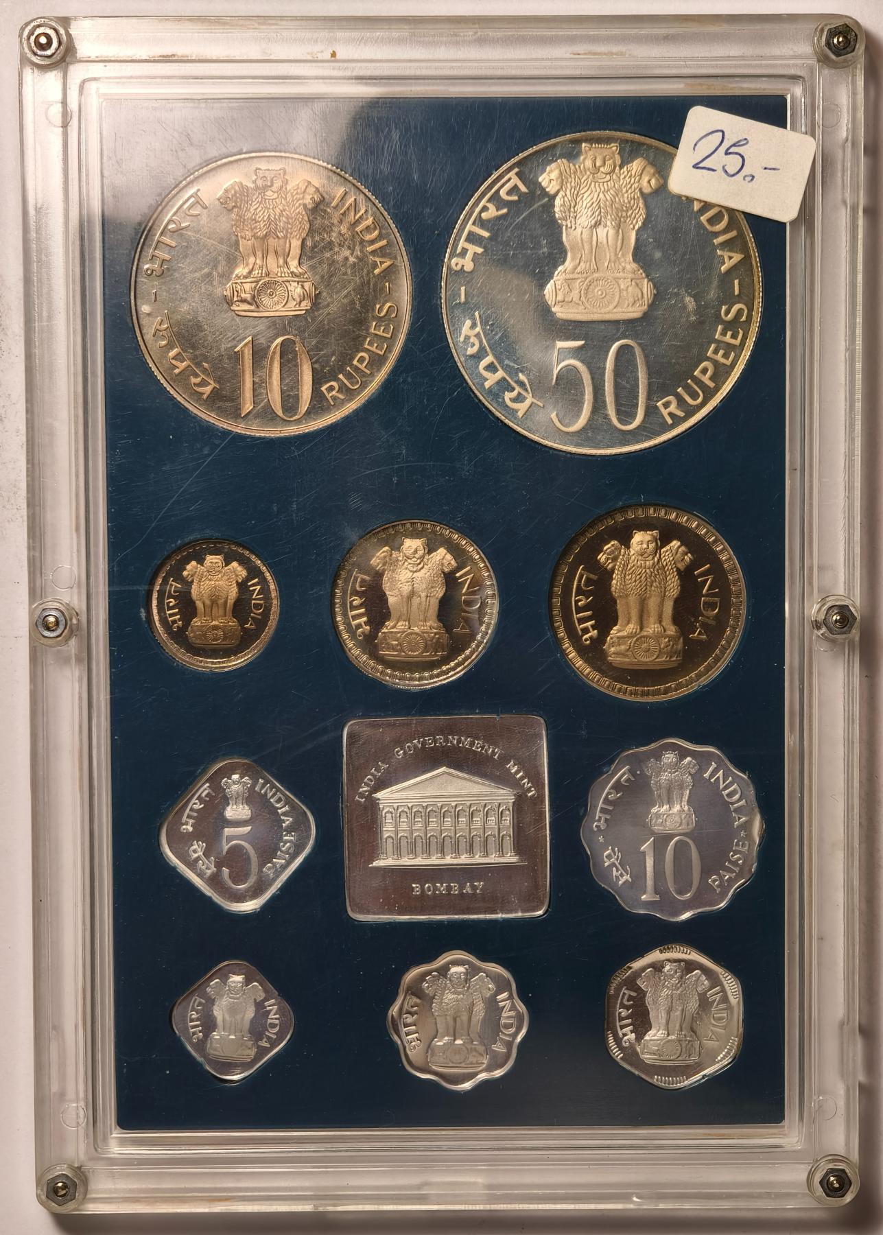 紫瑗钱币——第374期拍卖 印度 1977年 FAO为发展而保存 1派沙—50卢比 10枚全套 精制套装 带银章