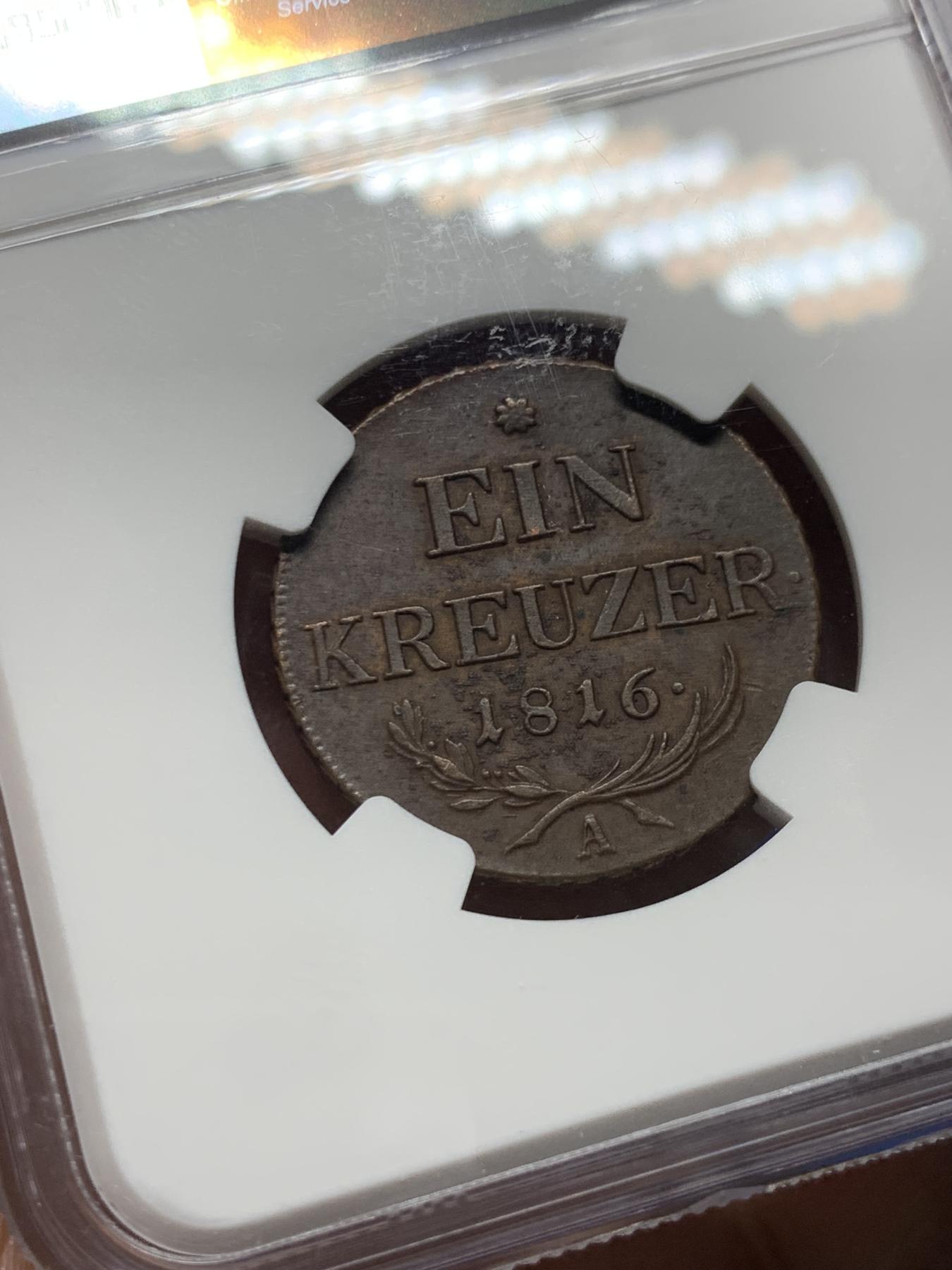 《竞宝斋》第272场- 周日，周一，周二  3场连拍 （全场包邮） NGC UNCD 奥地利1816年1克鲁泽铜币