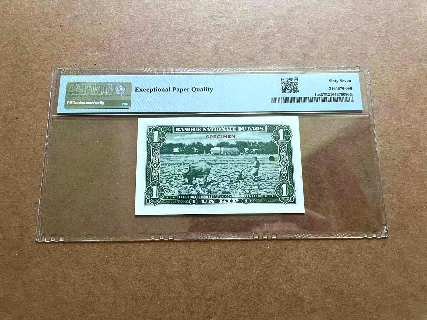 【Blue Auction】✨世界纸币精拍第482期【精】 【仅1张更高分 p1as】老挝开国第一张纸币 1957年1基普 PMG67EPQ 高分样钞 彩色防伪点