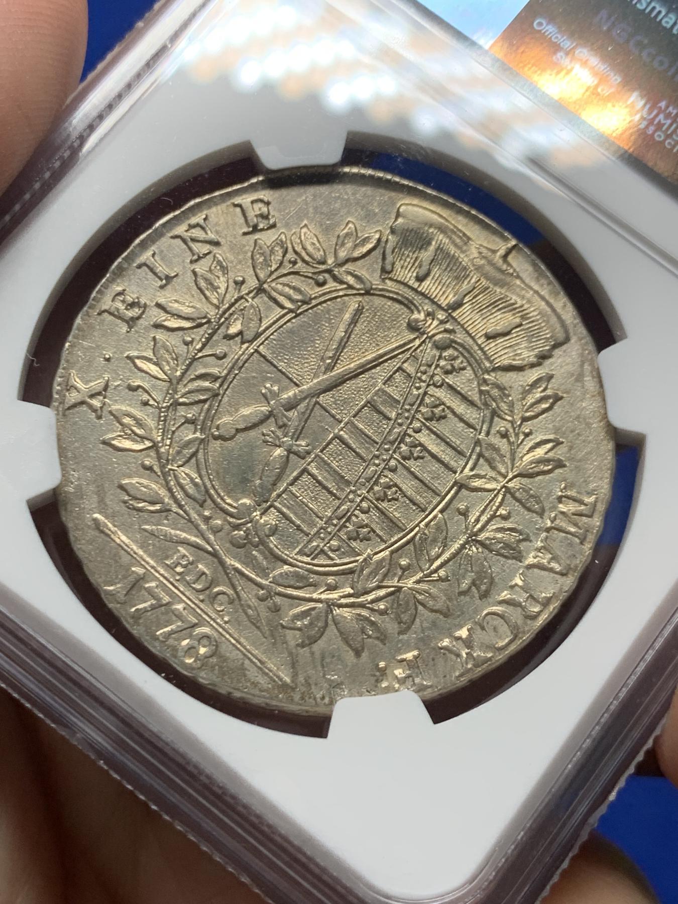 《竞宝斋》第272场- 周日，周一，周二  3场连拍 （全场包邮） NGC AUD 1778年神圣罗马帝国时期萨克森选帝侯银币 1泰勒 萨克森选帝侯腓特烈.奥古斯特三世 此枚为早期的小头像版本比较少见