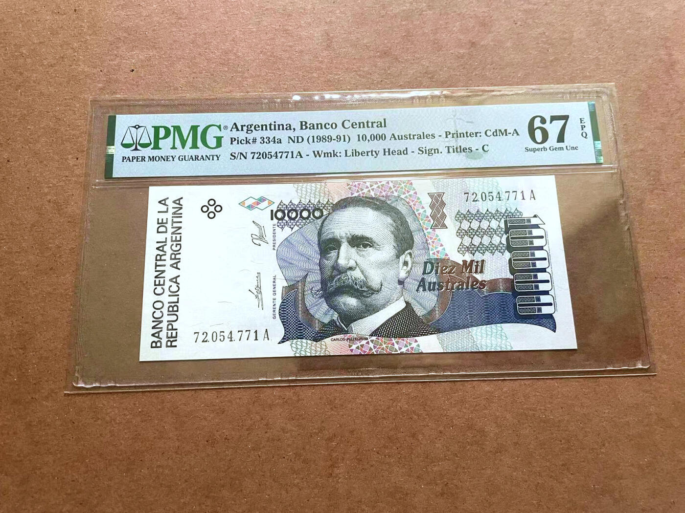 【Blue Auction】✨世界纸币精拍第482期【精】  阿根廷 1989-91年10000Australes PMG67EPQ高分