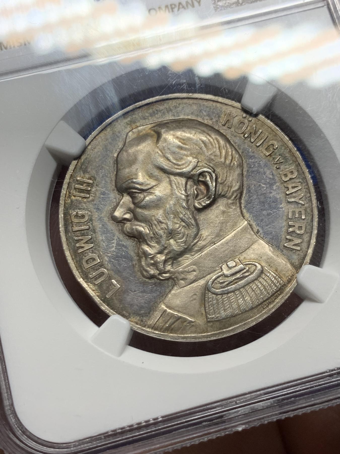 《竞宝斋》第272场- 周日，周一，周二  3场连拍 （全场包邮） NGC MS61 德国1914年巴伐利亚纪念一战开战五彩银章