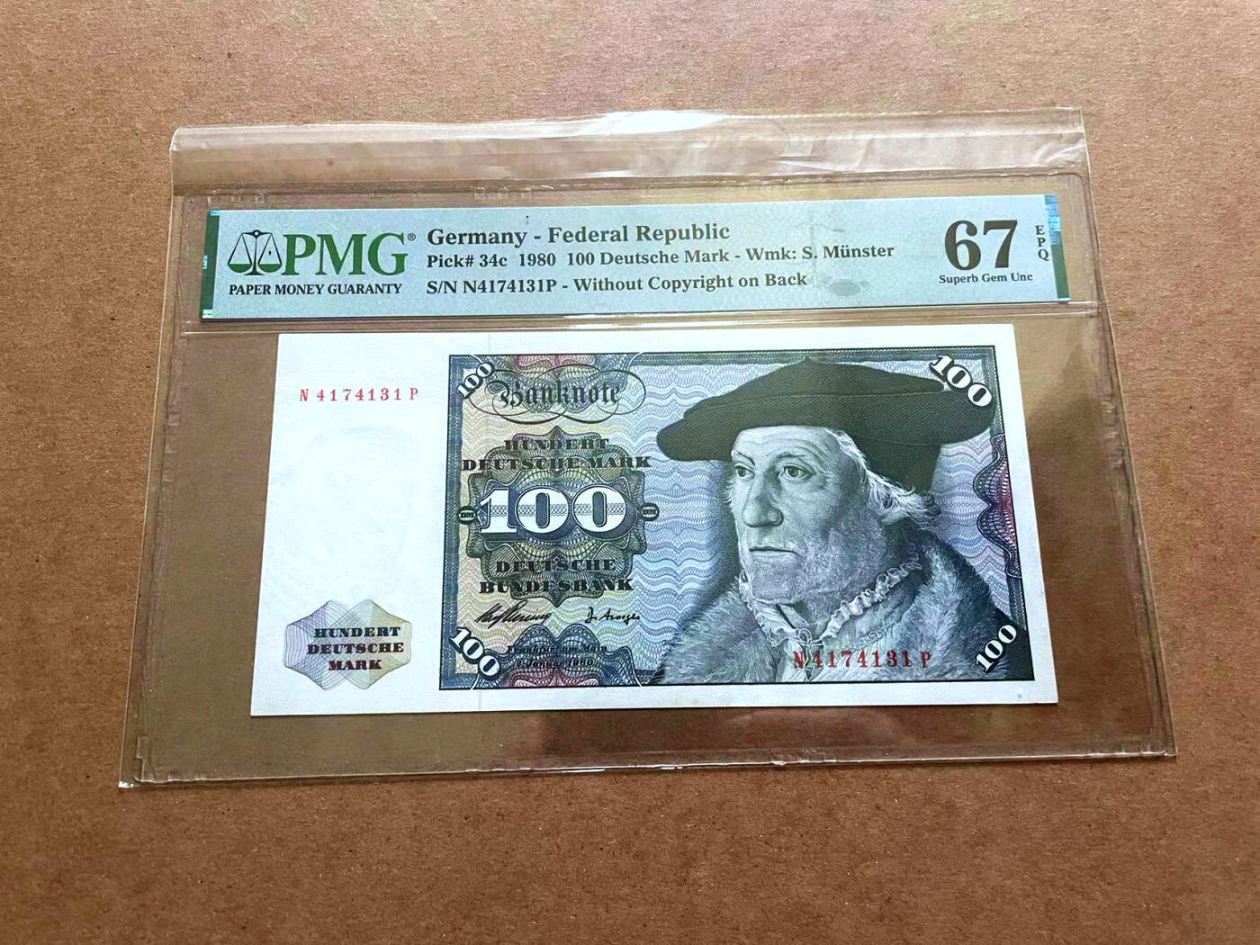 【Blue Auction】✨世界纸币精拍第482期【精】  【PMG错标 实际为a版】德国 1960年100马克 明斯特 PMG67EPQ 高分