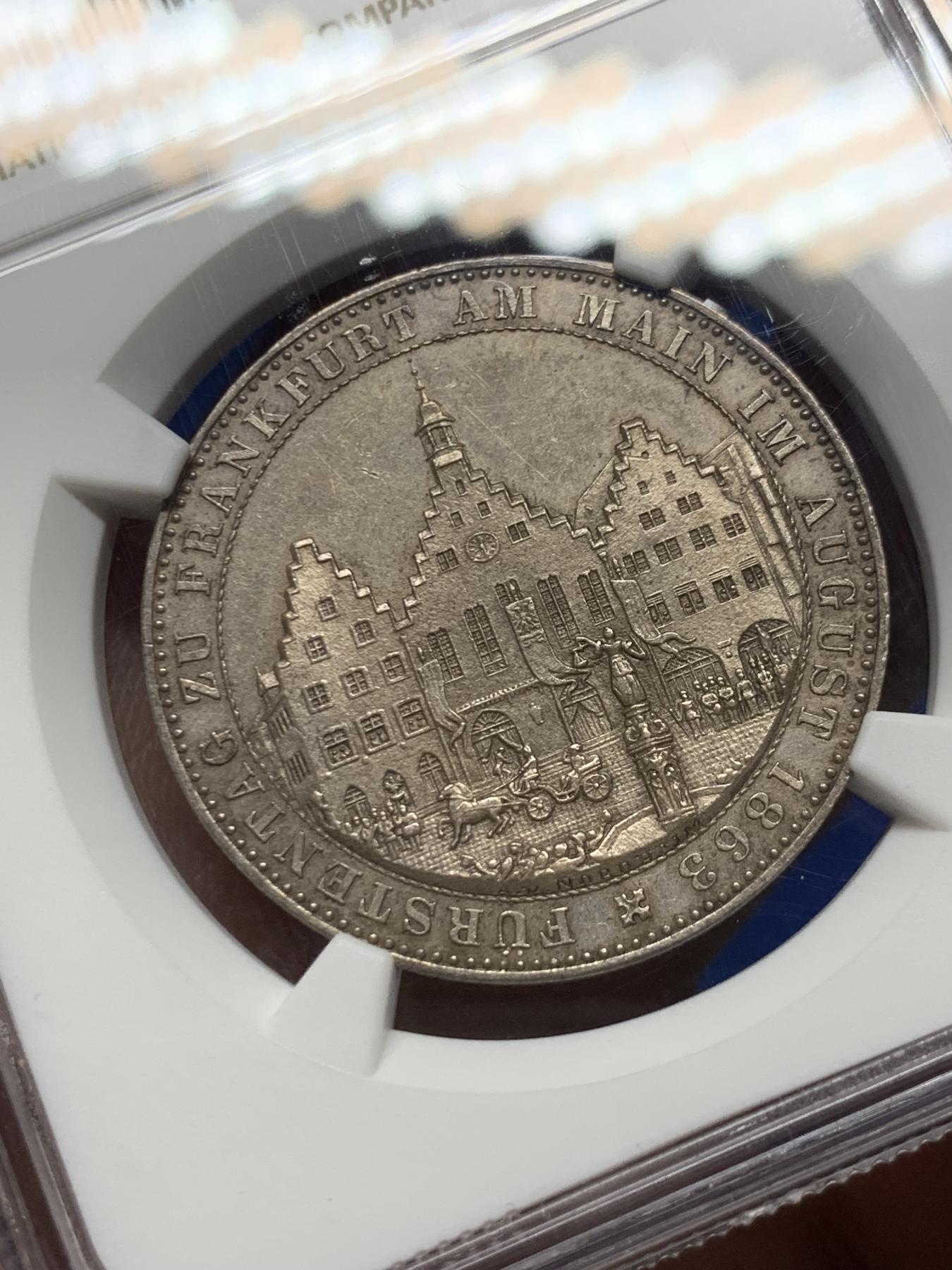 《竞宝斋》第272场- 周日，周一，周二  3场连拍 （全场包邮） NGC UNCD 德国1863年法兰克福王子议会1泰勒银币