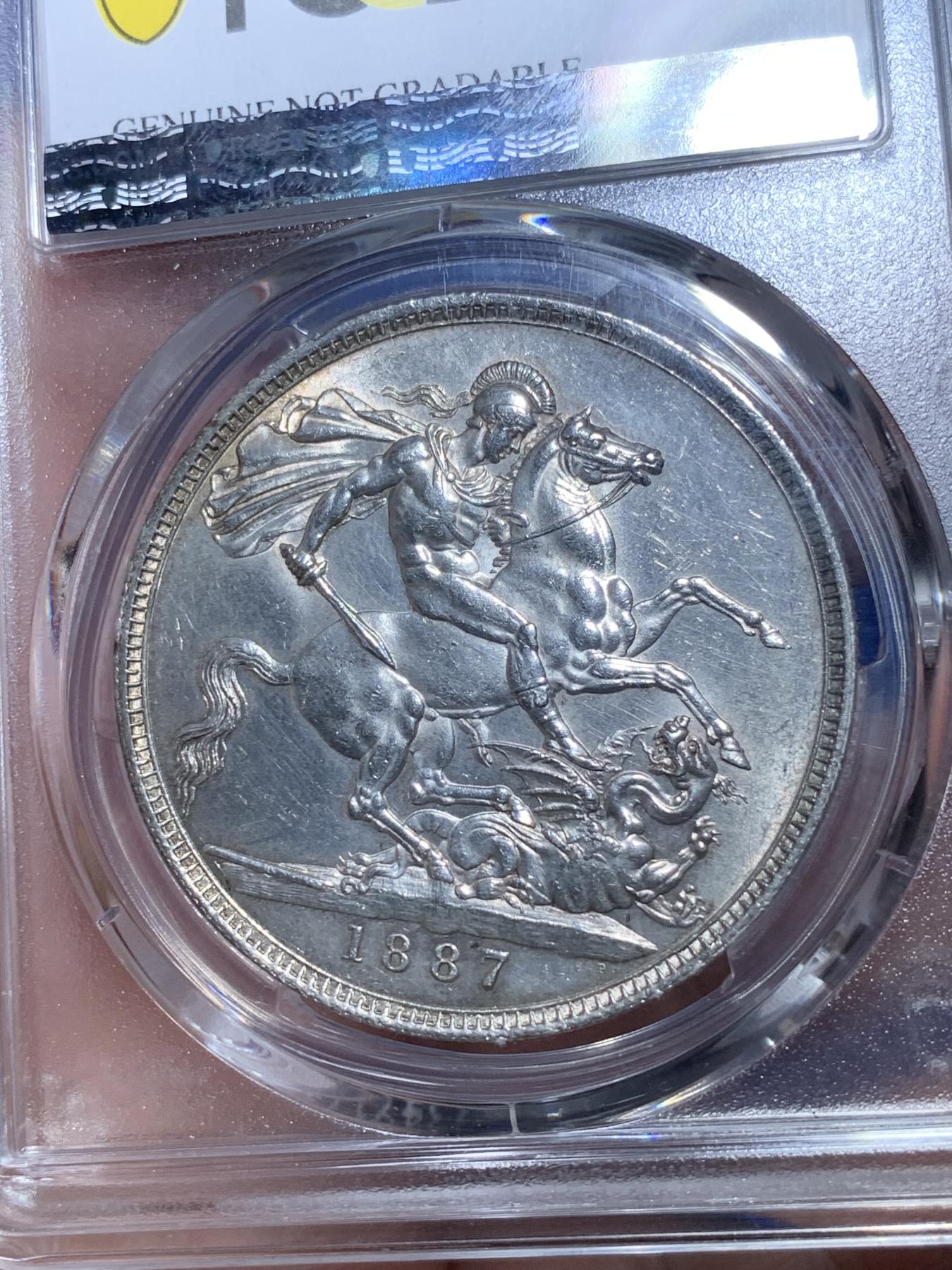 《竞宝斋》第272场- 周日，周一，周二  3场连拍 （全场包邮） PCGS UNCD 英国1887维多利亚高冠马剑克朗银币