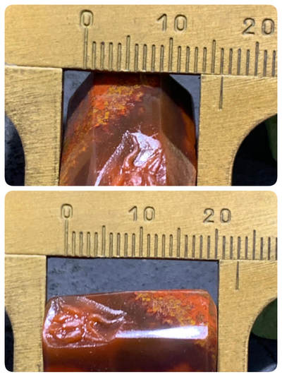 精美亚光冻料草花纹战国红玛瑙手工俏色巧雕花开见佛六棱桶珠一个， 精美亚光冻料草花纹战国红玛瑙手工俏色巧雕花开见佛六棱桶珠一个，