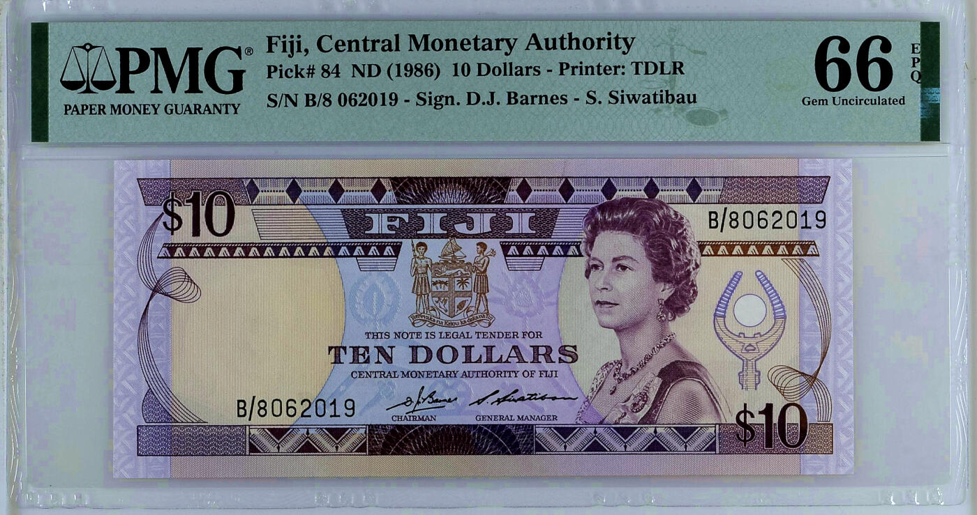 【Blue Auction】✨世界纸币精拍第482期【精】 【无47】斐济 1986年10元 女王 PMG66EPQ 
