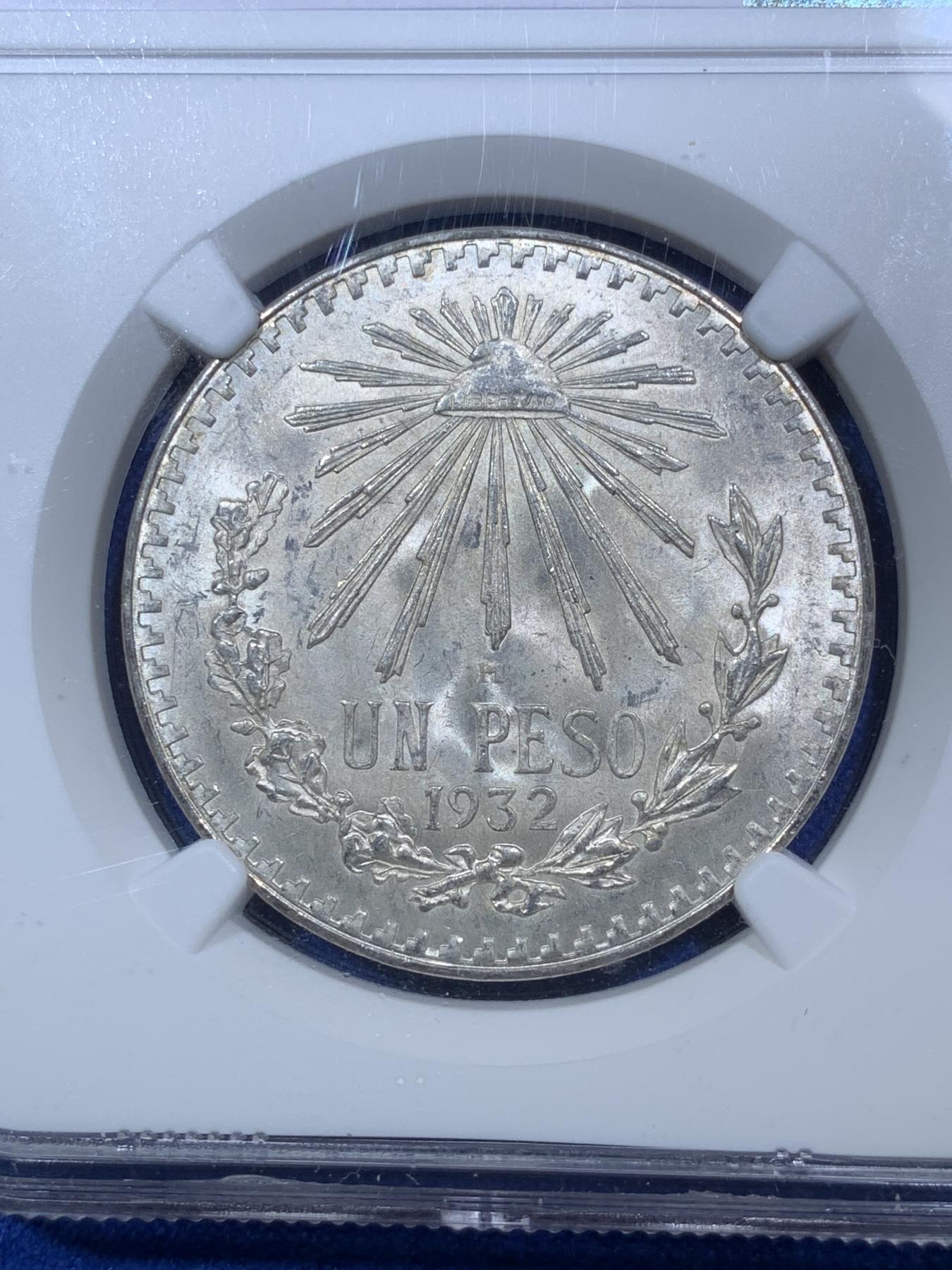 《竞宝斋》第272场- 周日，周一，周二  3场连拍 （全场包邮） NGC MS64 墨西哥1932年鹰洋1比索银币