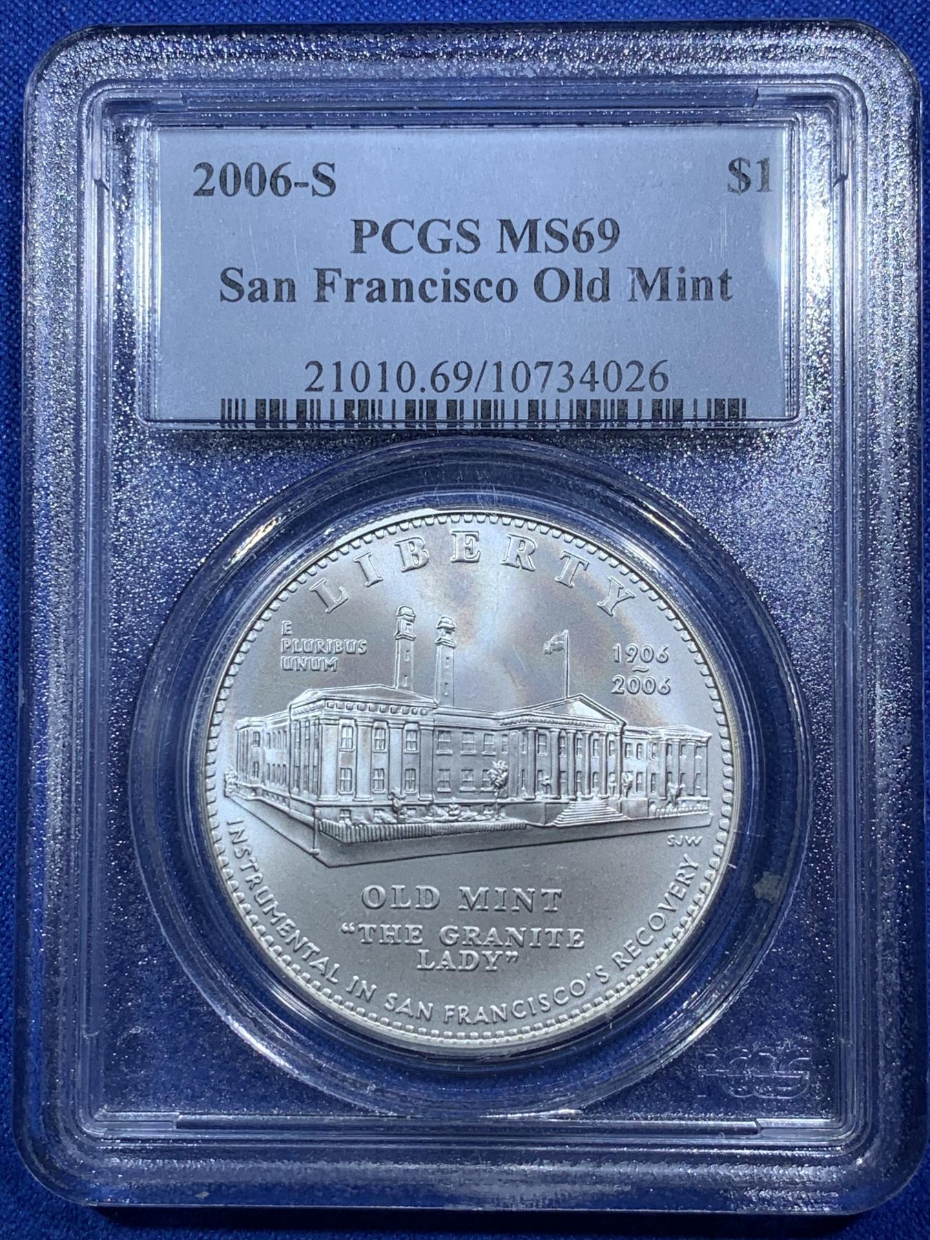 《竞宝斋》第272场- 周日，周一，周二  3场连拍 （全场包邮） PCGS MS69 美国2006年旧金山造币厂建厂普制纪念银币 背面为经典摩根鹰图