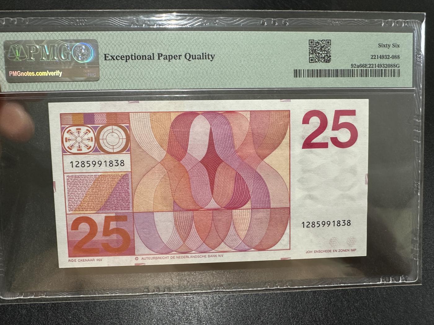 外钞收藏家》第三百七十二期 1971年荷兰人像版25盾 PMG66 无47尾8 靓号