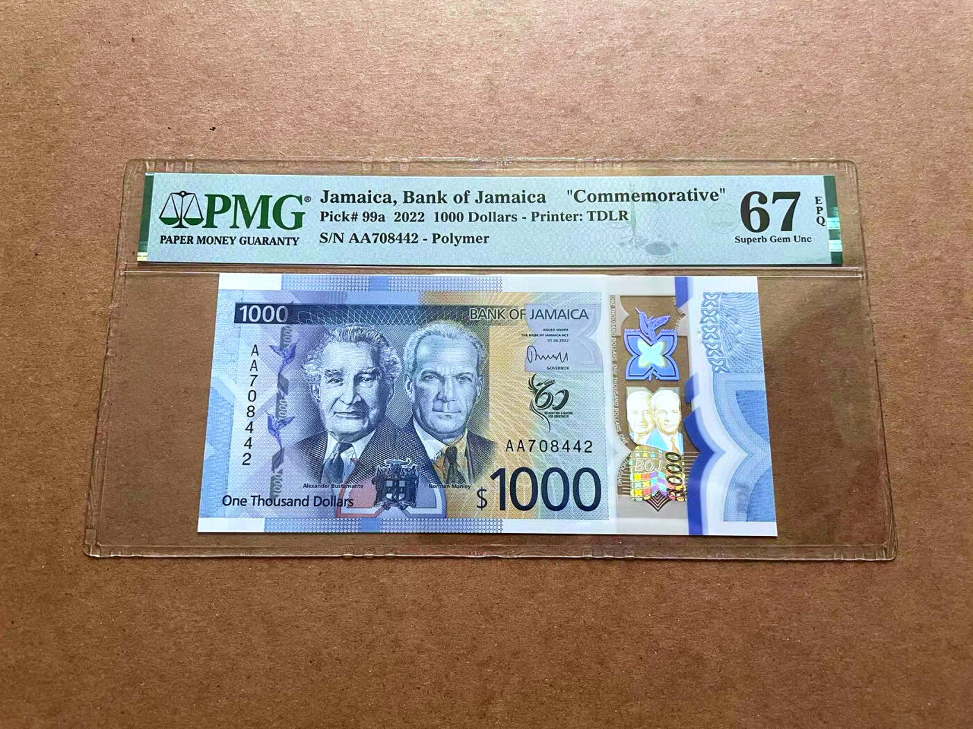 【Blue Auction】✨世界纸币精拍第482期【精】 【AA冠】牙买加 2022年1000元 PMG67EPQ 高分
