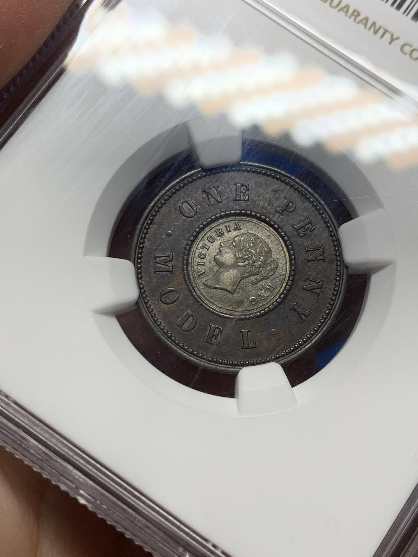 《竞宝斋》第272场- 周日，周一，周二  3场连拍 （全场包邮） NGC MS62 英国1844年维多利亚双色便士 铜色纯正 镀银层清晰完整 状态难得 最早的双金属币