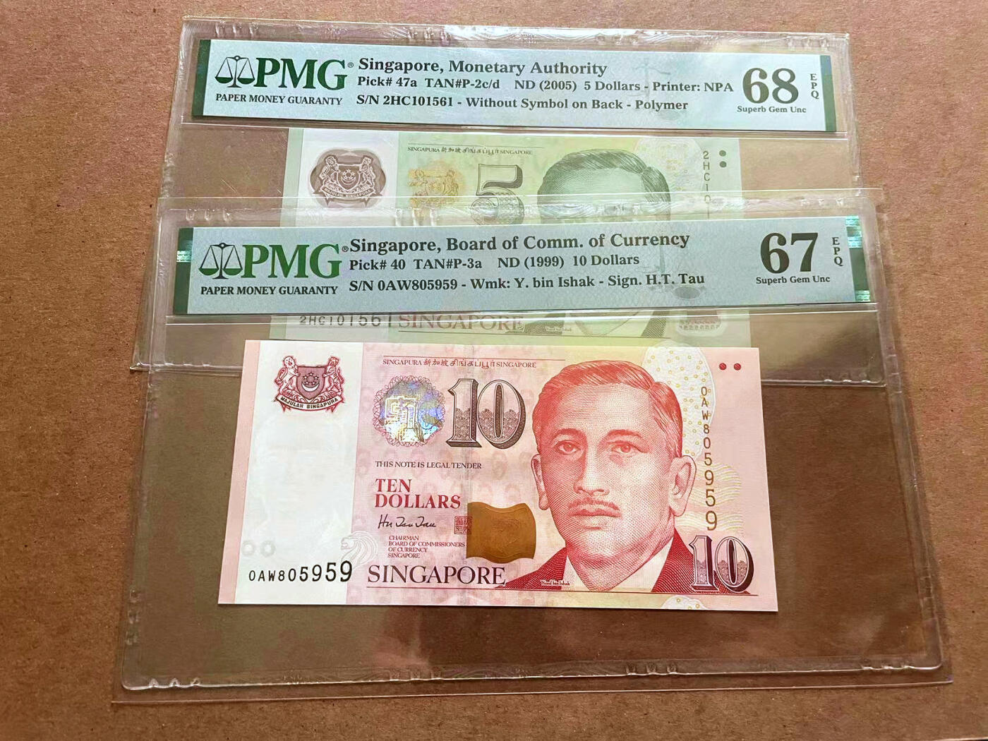 【Blue Auction】✨世界纸币精拍第482期【精】 【一组2张无47】新加坡 1999-2005年5-10元 PMG68EPQ-67EPQ高分